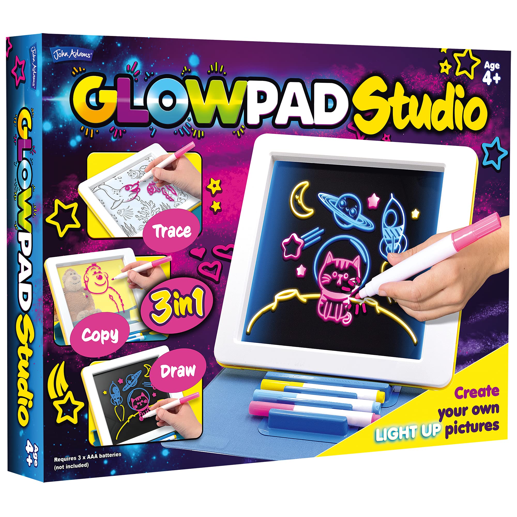 John Adams GLOWPAD 3-in-1 Studio - Light-Up Drawing & Tracing Pad for Kids 6