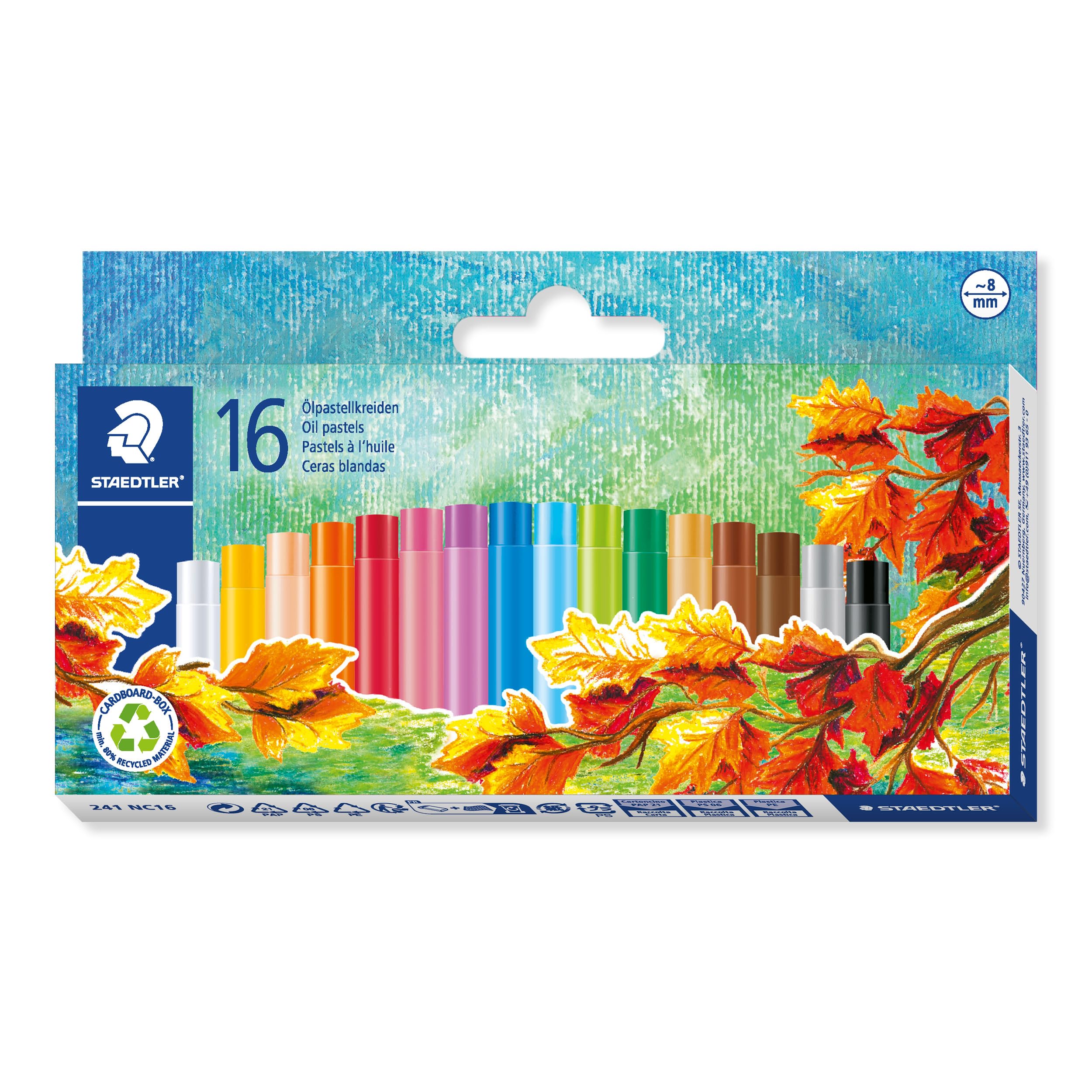 STAEDTLER Noris Oil Pastel 241 NC16 - 8mm Bold Point, Assorted Colours | Pack of 16