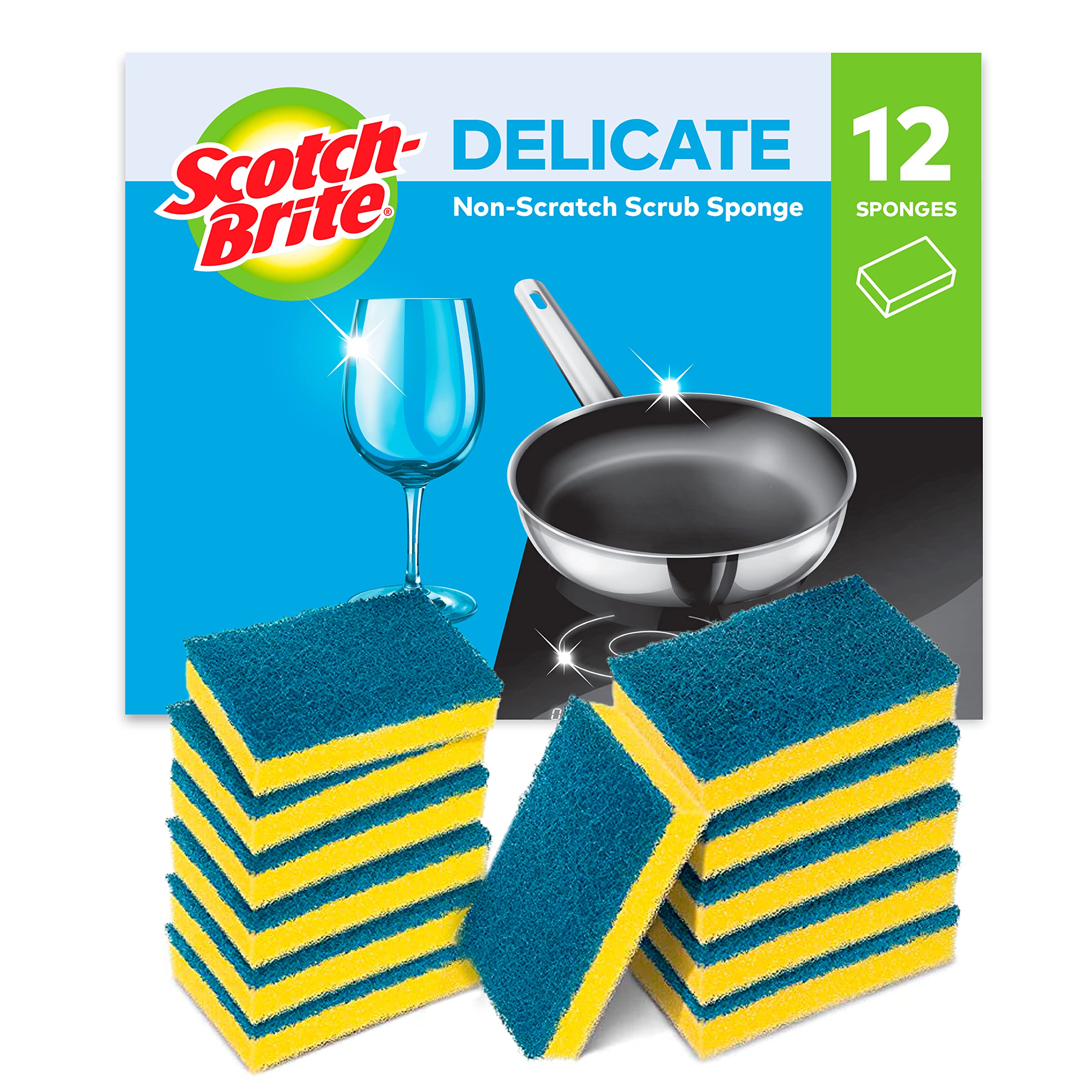 Scotch-Brite Delicate Non-Scratch Scrub Sponge - Protects Cookware & Fingernails | 12 Pack 1