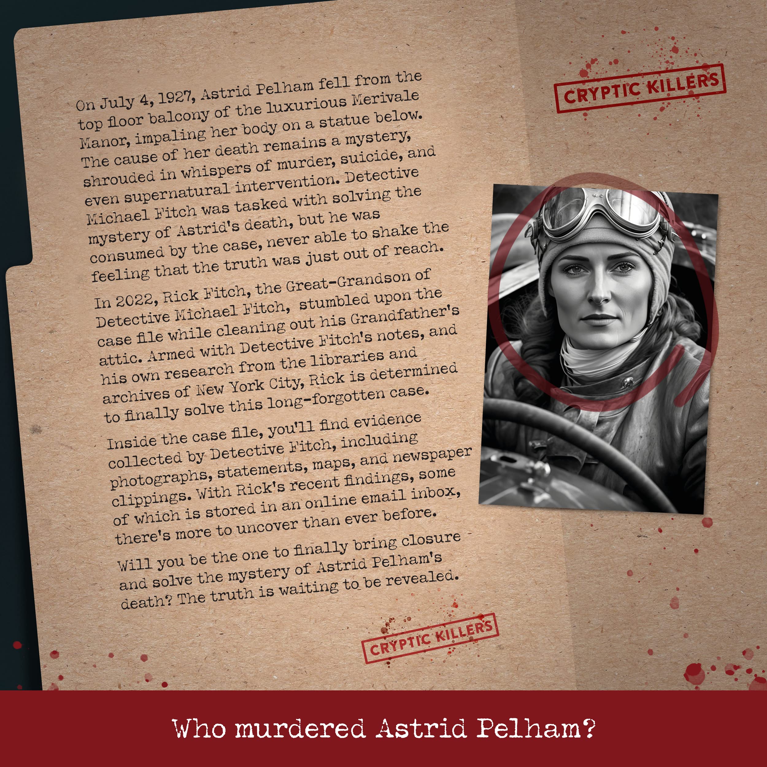 Cryptic Killers Cold Case Files Investigation - Murder at Merivale Manor | 30 Pieces of Evidence | 4/5 Difficulty 2