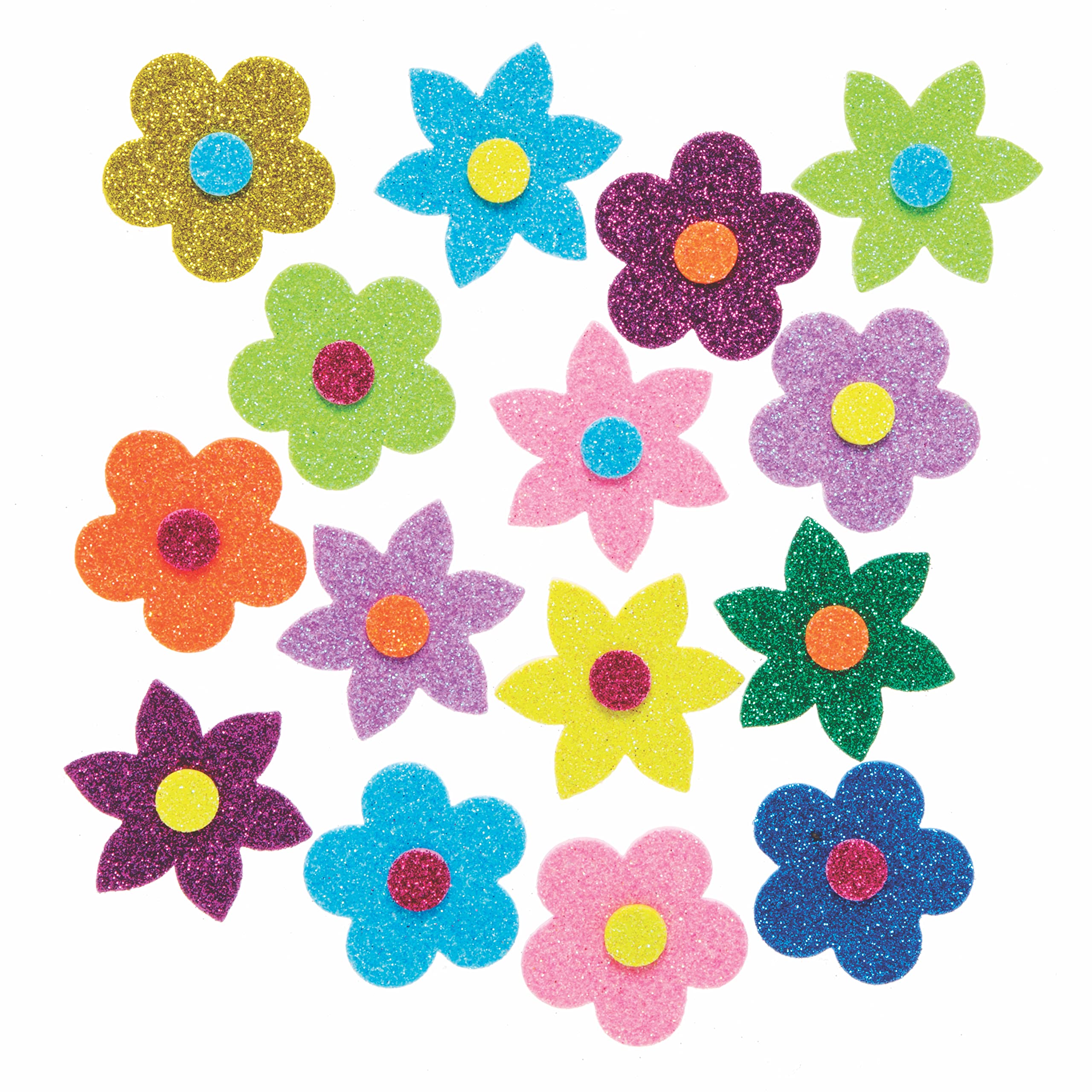 Baker Ross Flower Glitter Stickers - Pack of 120, Assorted Designs, 40mm | Easter Crafts