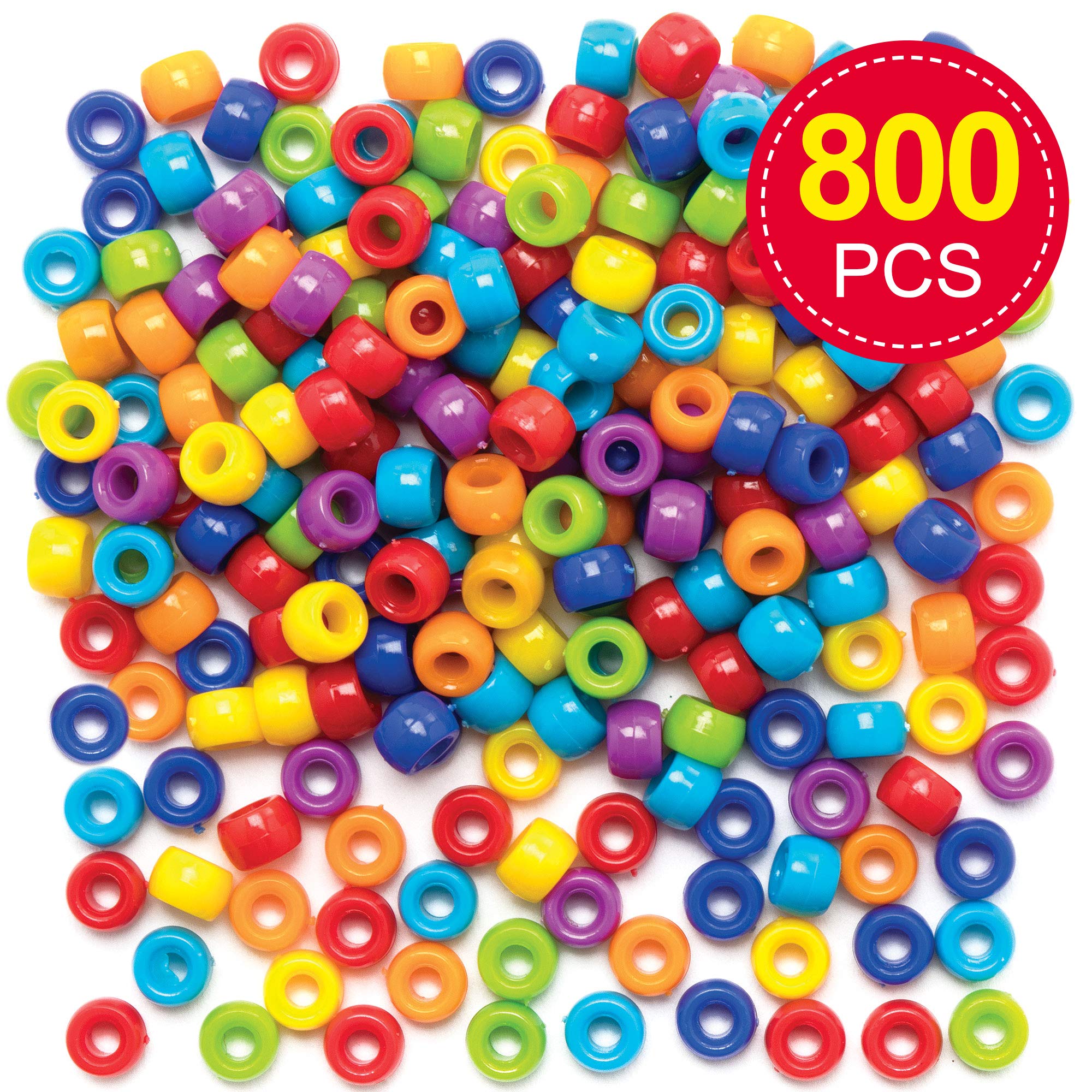 Baker Ross Pony Bead Craft Pack - 800 Beads, 6mm Diameter, Assorted Rainbow Colors