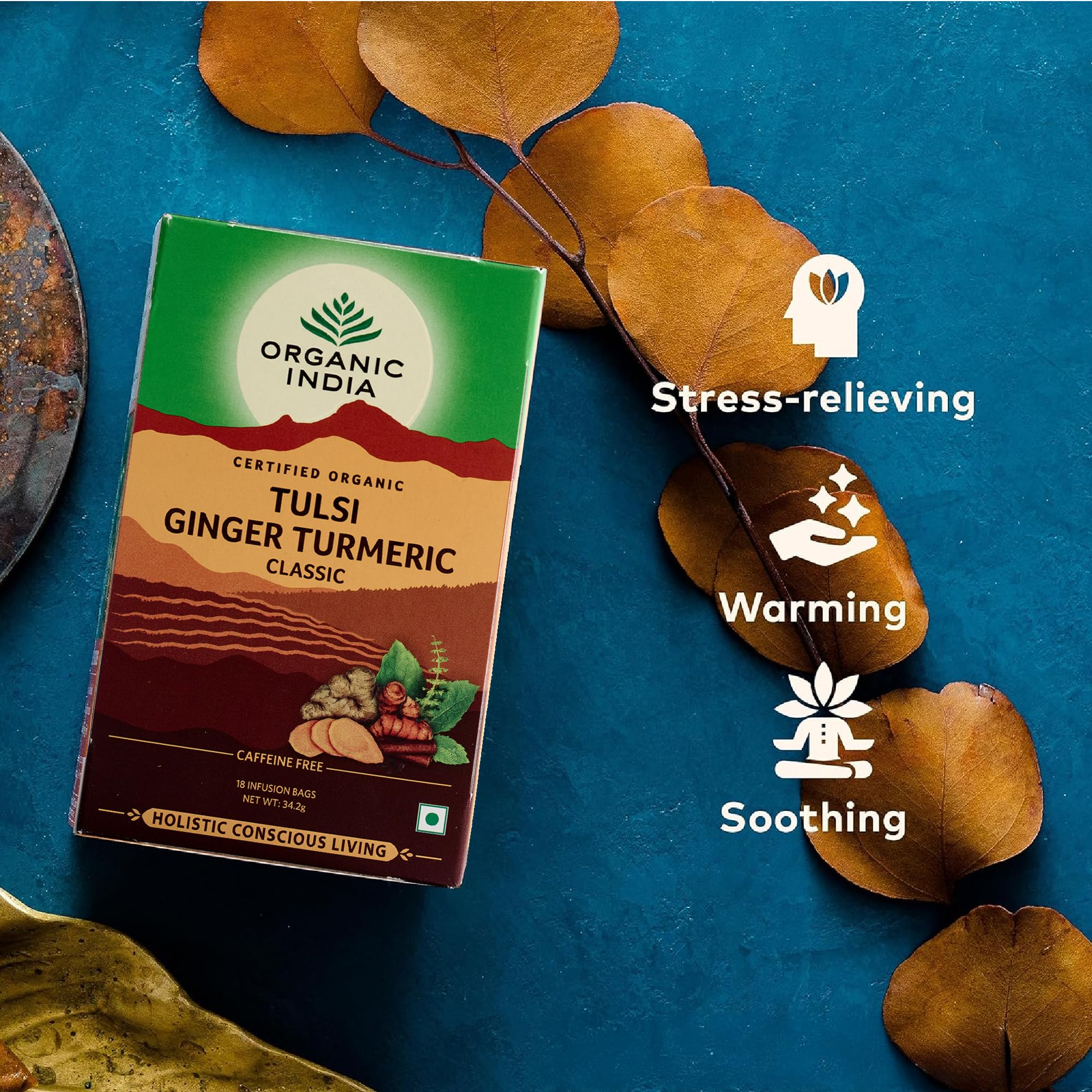 ORGANIC INDIA Tulsi Ginger Turmeric Herbal Tea - Caffeine-Free, Certified Organic, 18 Count Teabags 3
