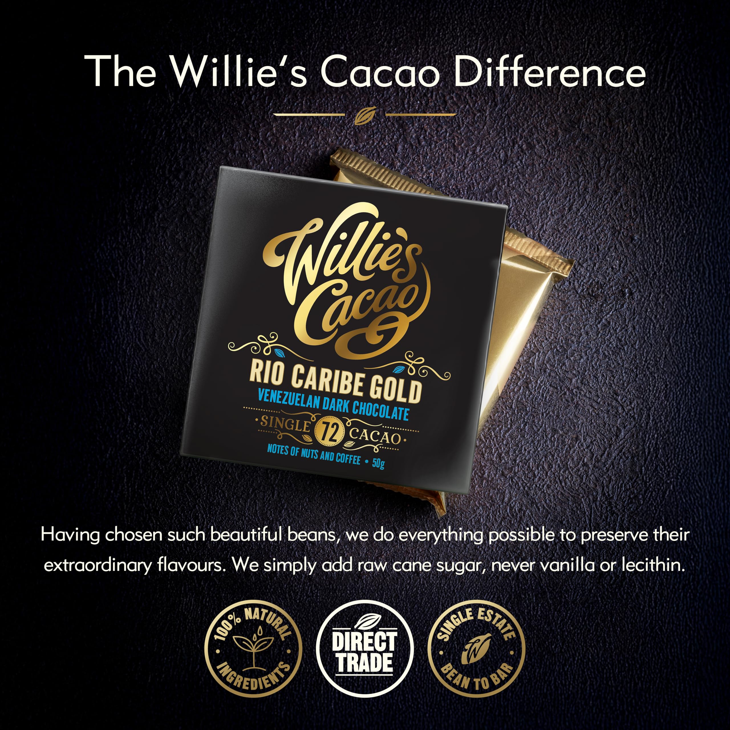 Willie's Cacao - Rio Caribe 72% Dark Chocolate Bar - 50g - Nutty, Coffee Notes 9