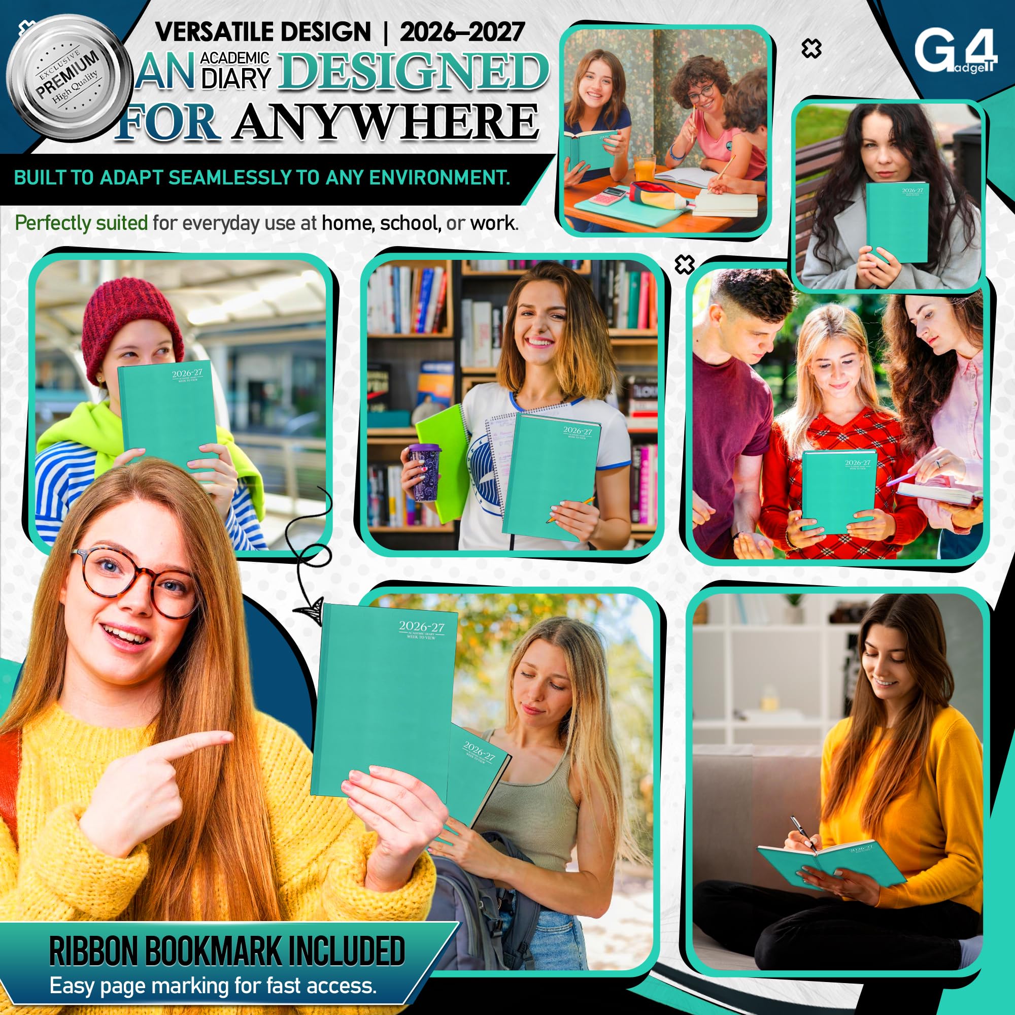 G4GADGET 2026-2027 Academic Diary | A5 Day A Page | Teal Hardback 5