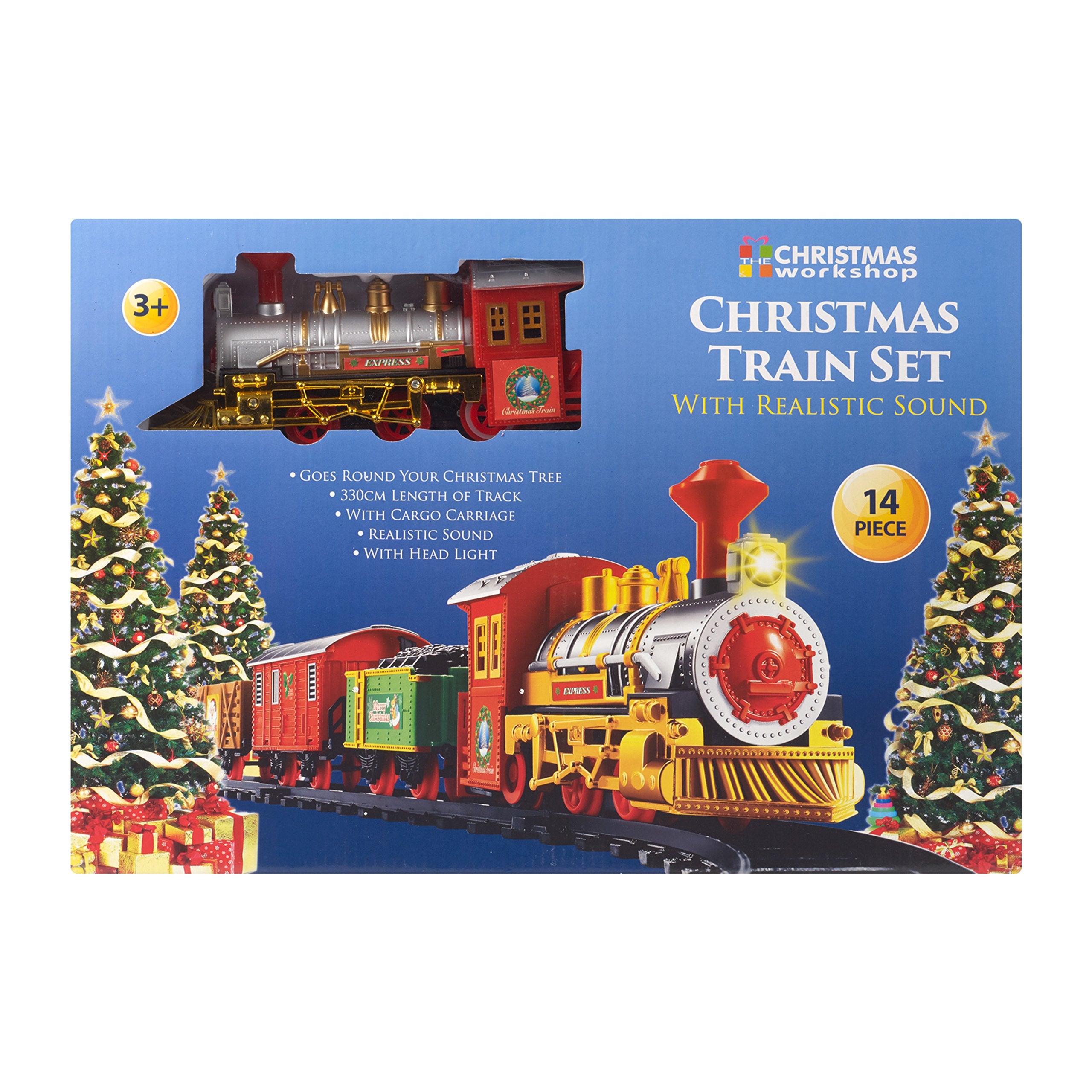 The Christmas Workshop Christmas Train Set - 14-Piece Festive Playset with Lights & Sounds