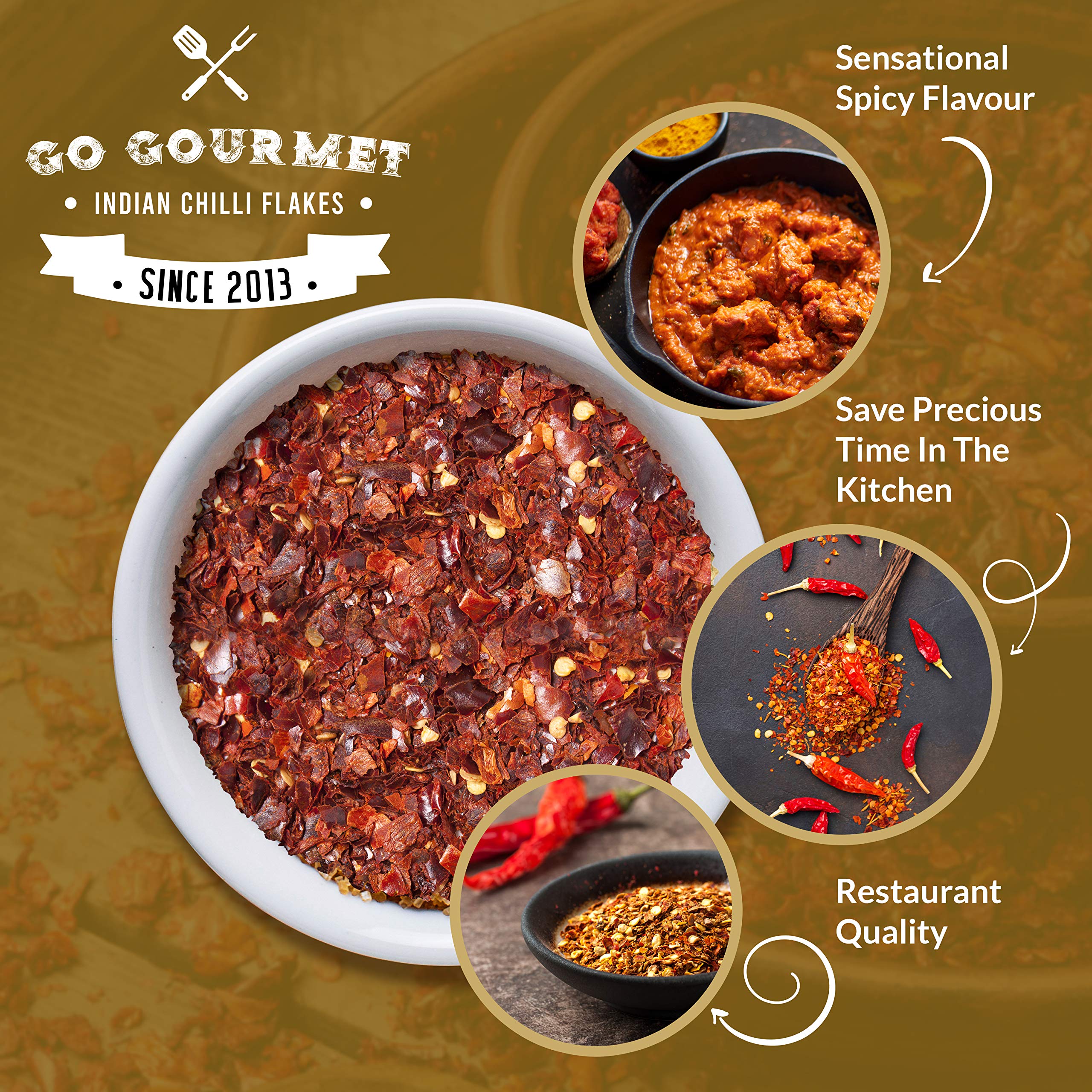 Go Gourmet Indian Chilli Flakes - Dried Crushed Chillies for Spicy Flavour | 250g 5