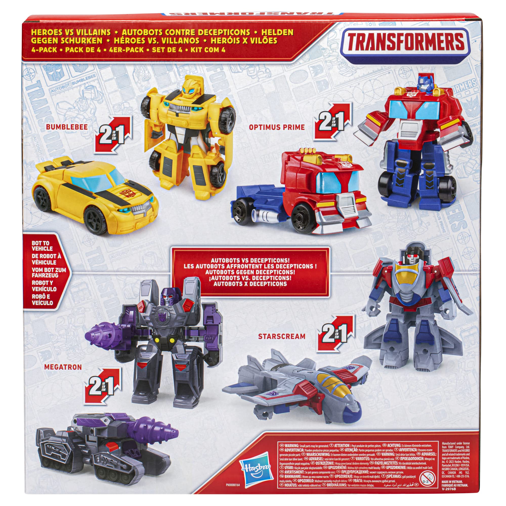 Transformers Heroes vs Villains 4-Pack Action Figures - Optimus Prime, Bumblebee, Megatron, Starscream | 11-cm Figures | Ages 3+ 4