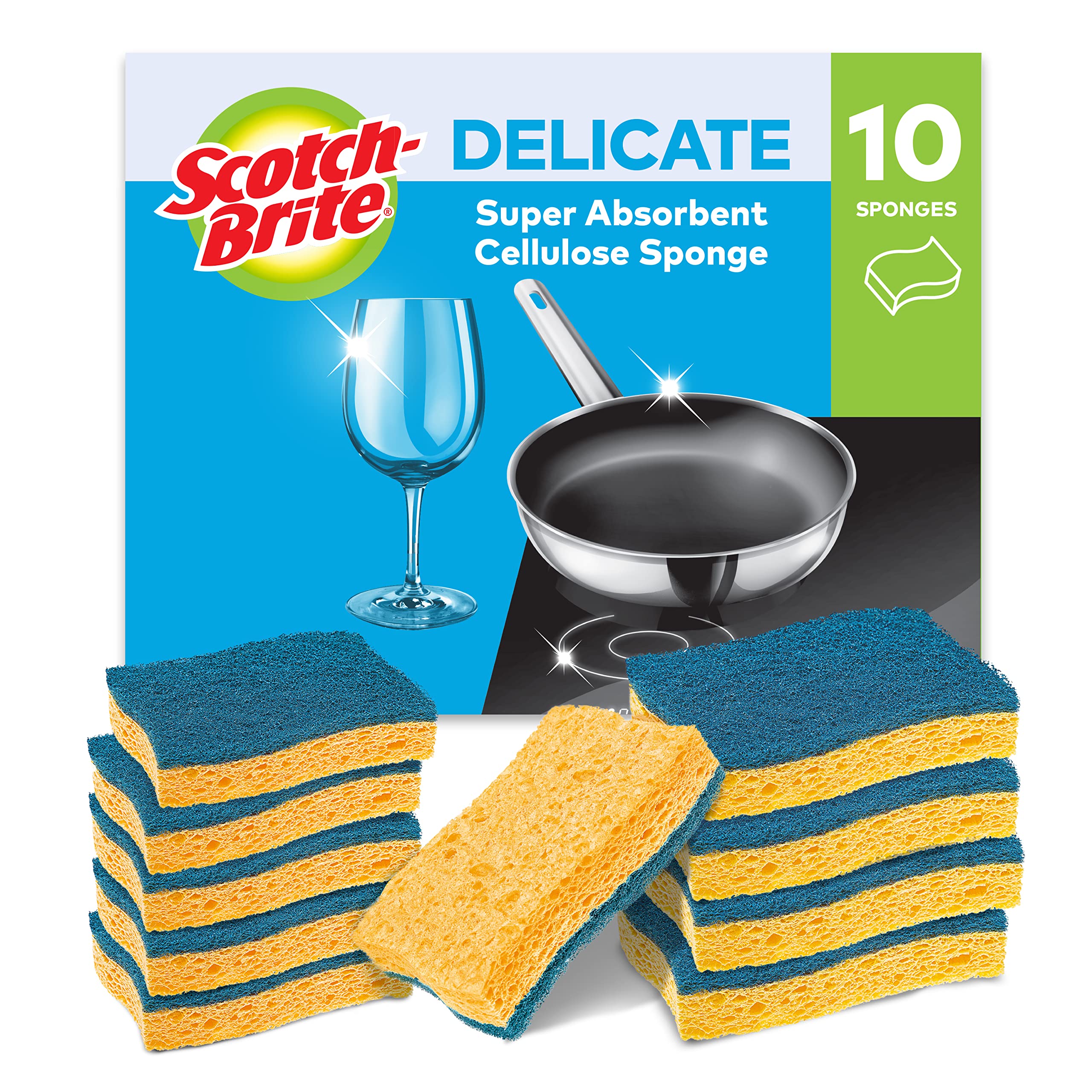 Scotch-Brite Delicate Non-Scratch Cellulose Scrub Sponge - 10 Pieces | High Absorbency | Reusable 1