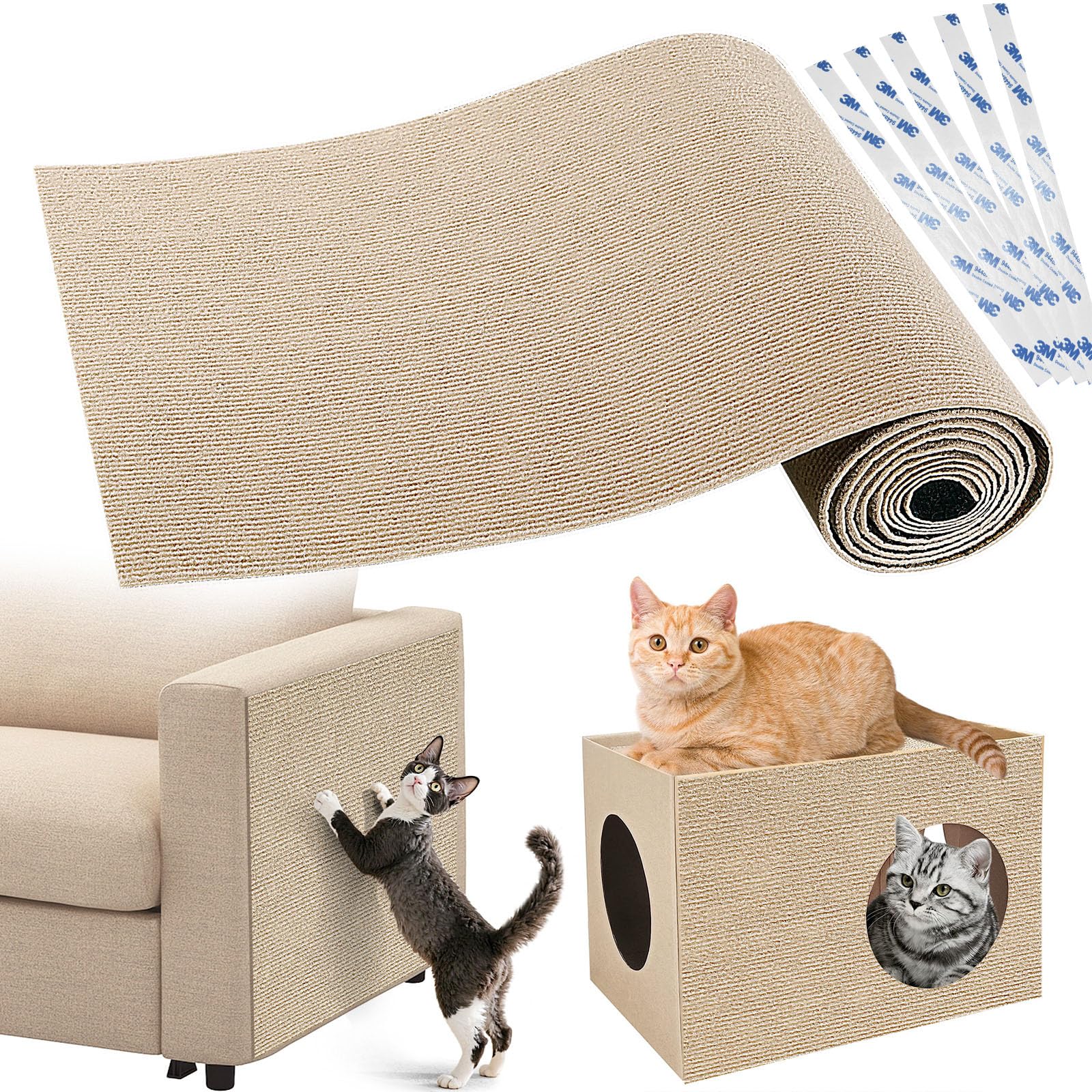 Gimars Thickened Self Adhesive Cat Scratching Mat - Khaki, 200 x 40cm, Polyester, Pack of 2 1