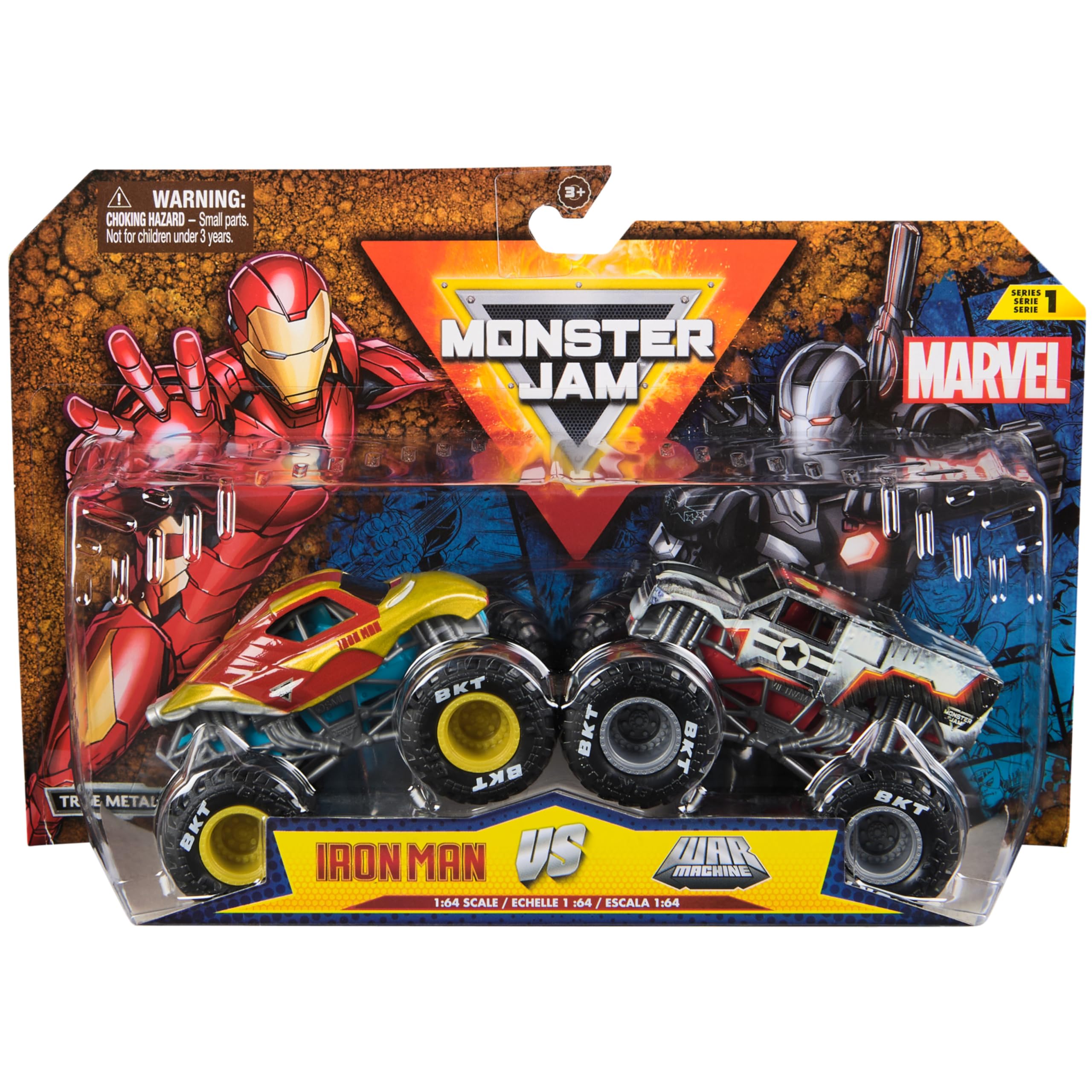 Monster Jam Marvel Iron Man Vs. War Machine Die-Cast Monster Truck Playset | 1:64 Scale