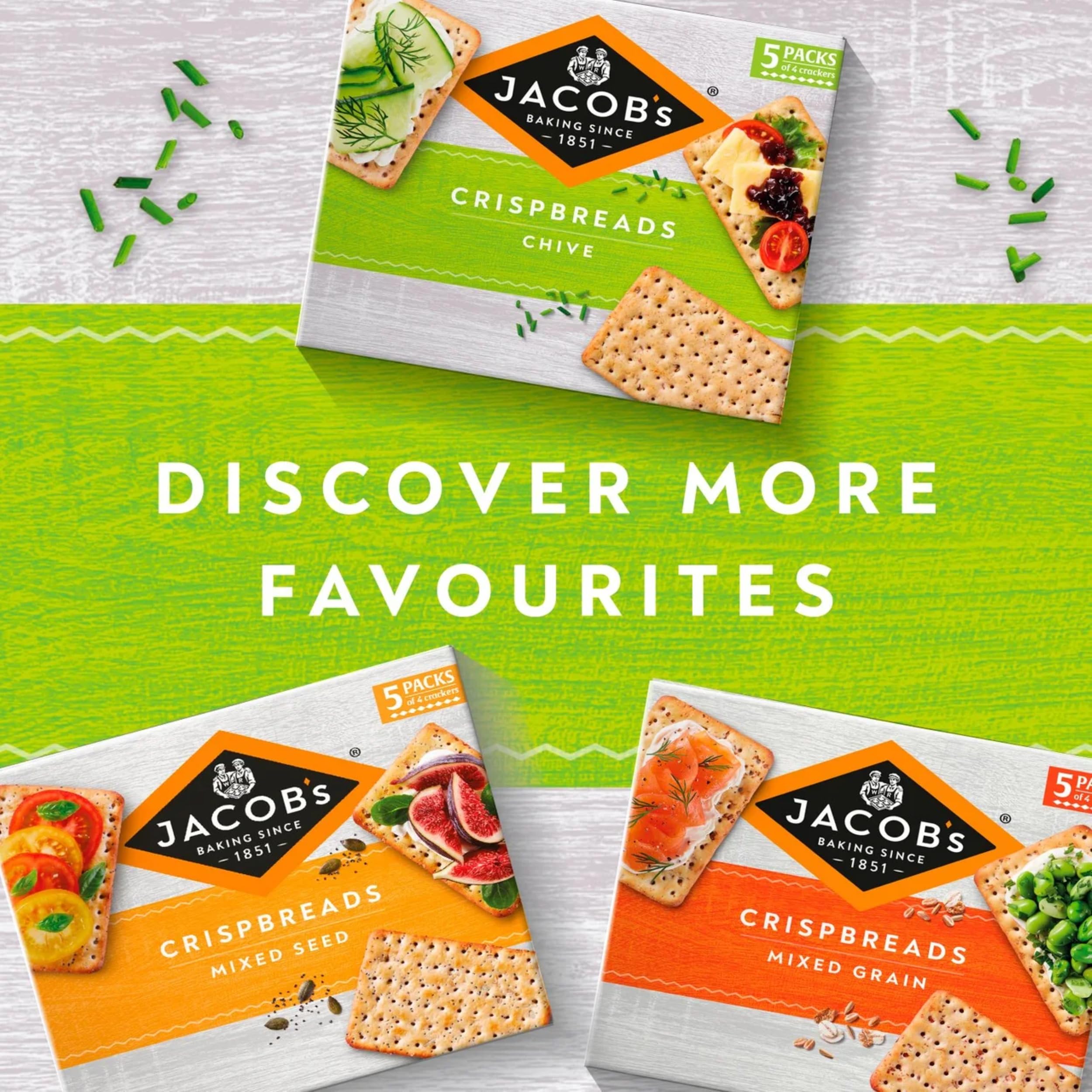 Jacob's Crispbreads Chive Crackers - Multigrain Crispbread Snacks, 5 x 38g (190g Total) 6