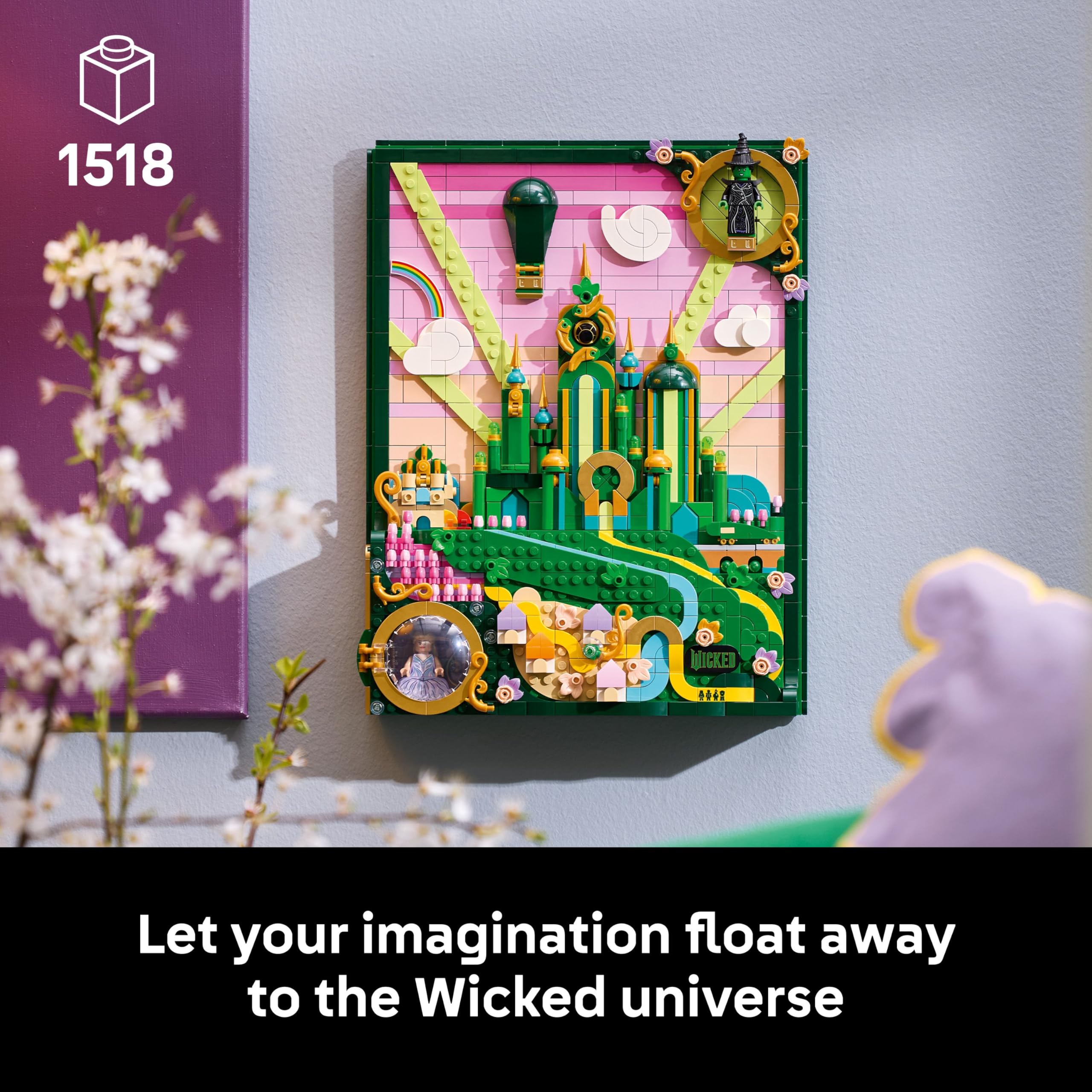 LEGO Wicked Emerald City Wall Art - 3D Building Set for Adults | 1,518 Pieces | Model 75685