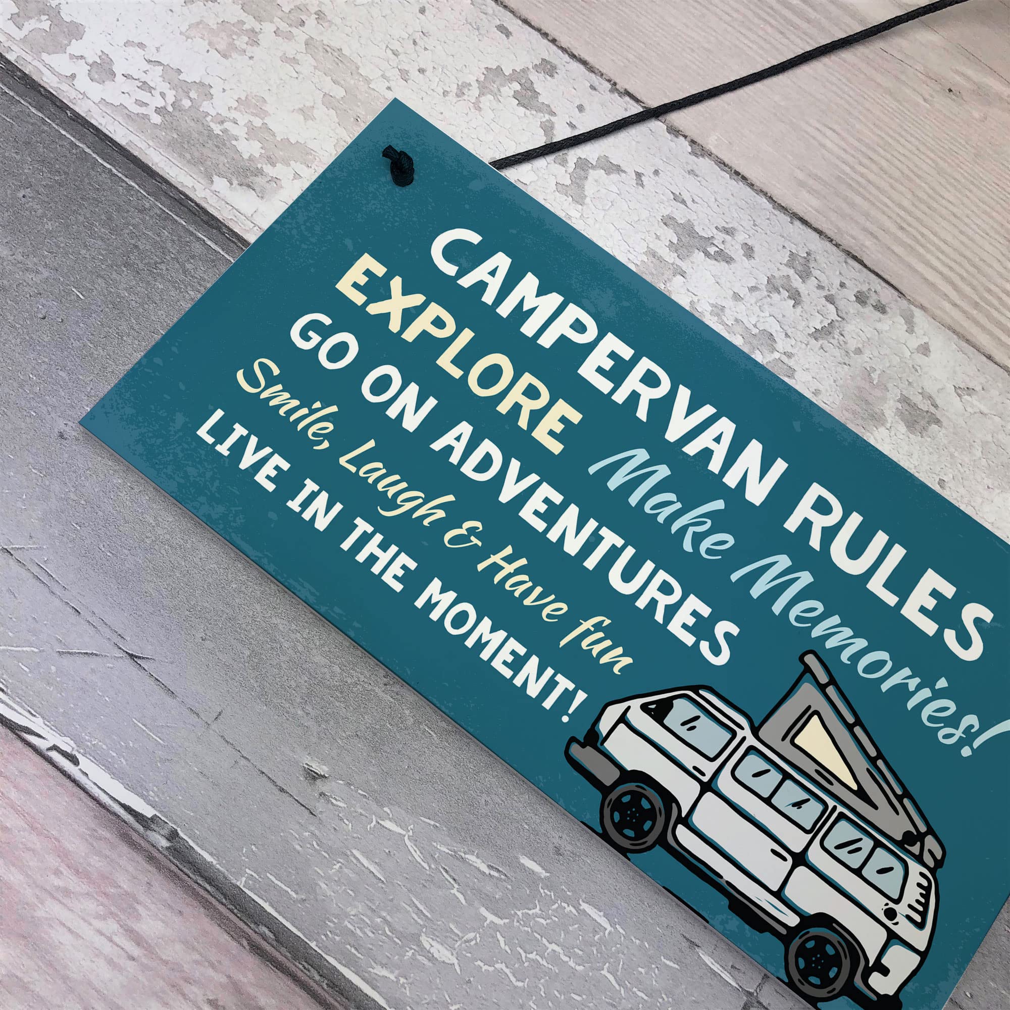 RED OCEAN Campervan Rules Hanging Door Plaque - Blue PVC | 200x100mm | Handmade in England 9