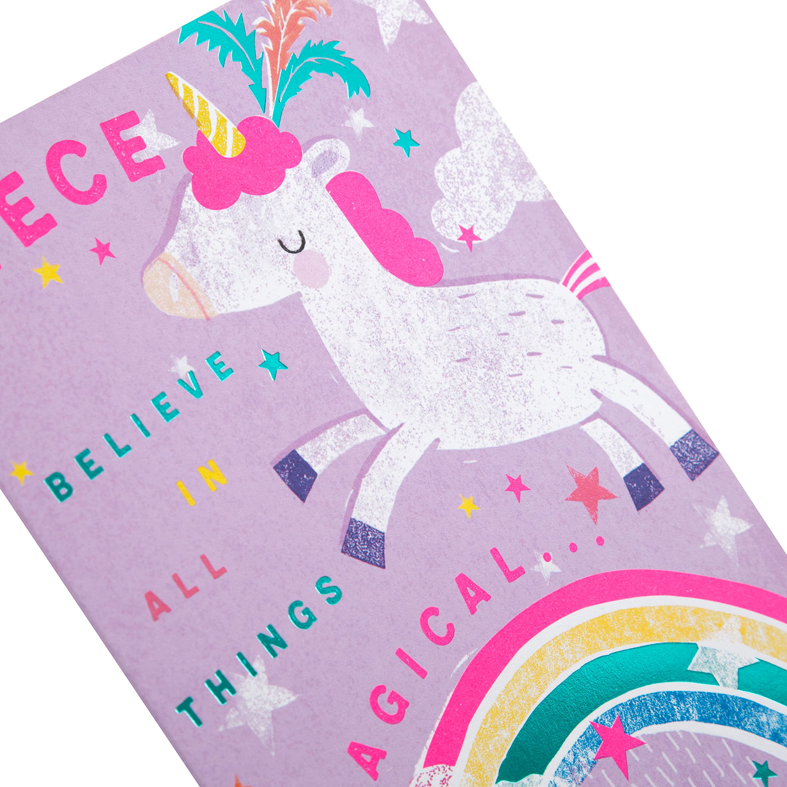 Hallmark Birthday Card for Niece - Unicorn Design with Green Foil Accents 4