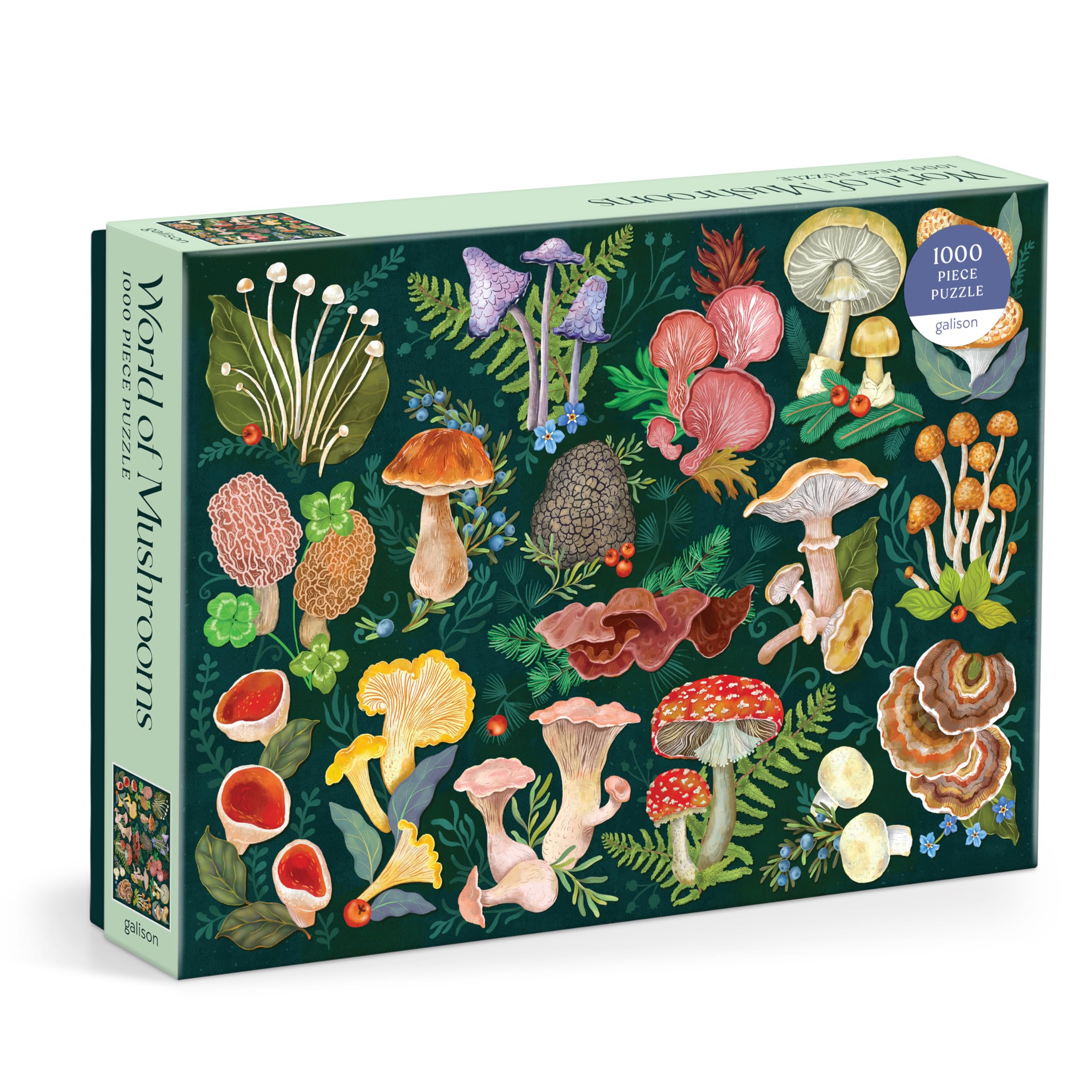 Galison World of Mushrooms 1000 Piece Jigsaw Puzzle | Features Glossary of Species