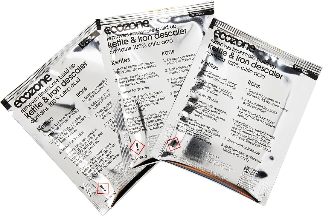 Ecozone Kettle & Iron Descaler - 3-Sachet Pack for Limescale Removal