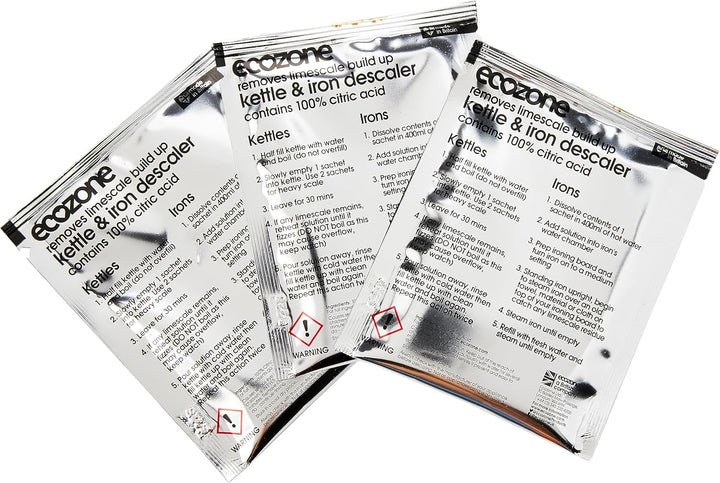 Ecozone Kettle & Iron Descaler - 3-Sachet Pack for Limescale Removal