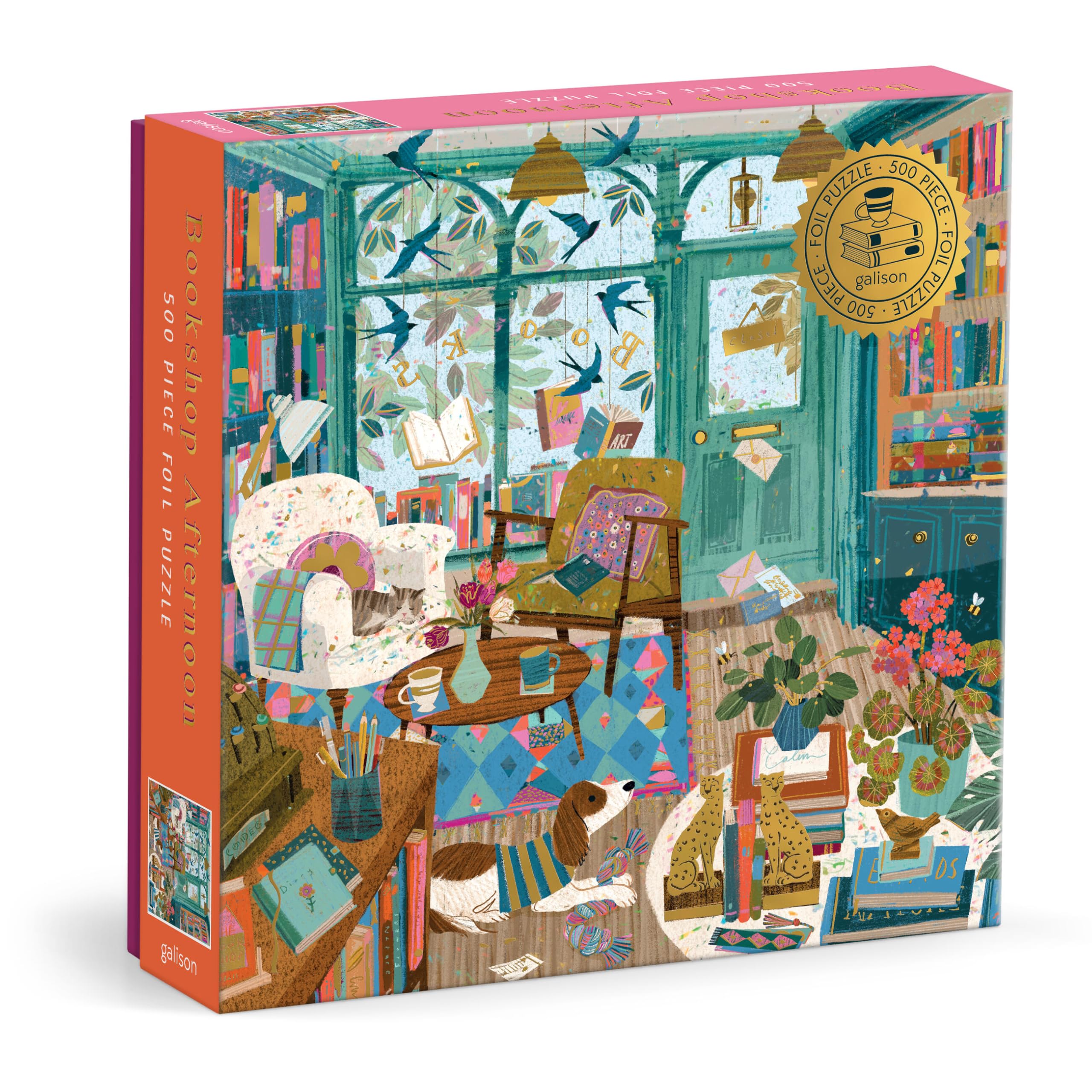 Galison Bookshop Afternoon 500 Piece Foil Puzzle - 20" x 20" Completed Size