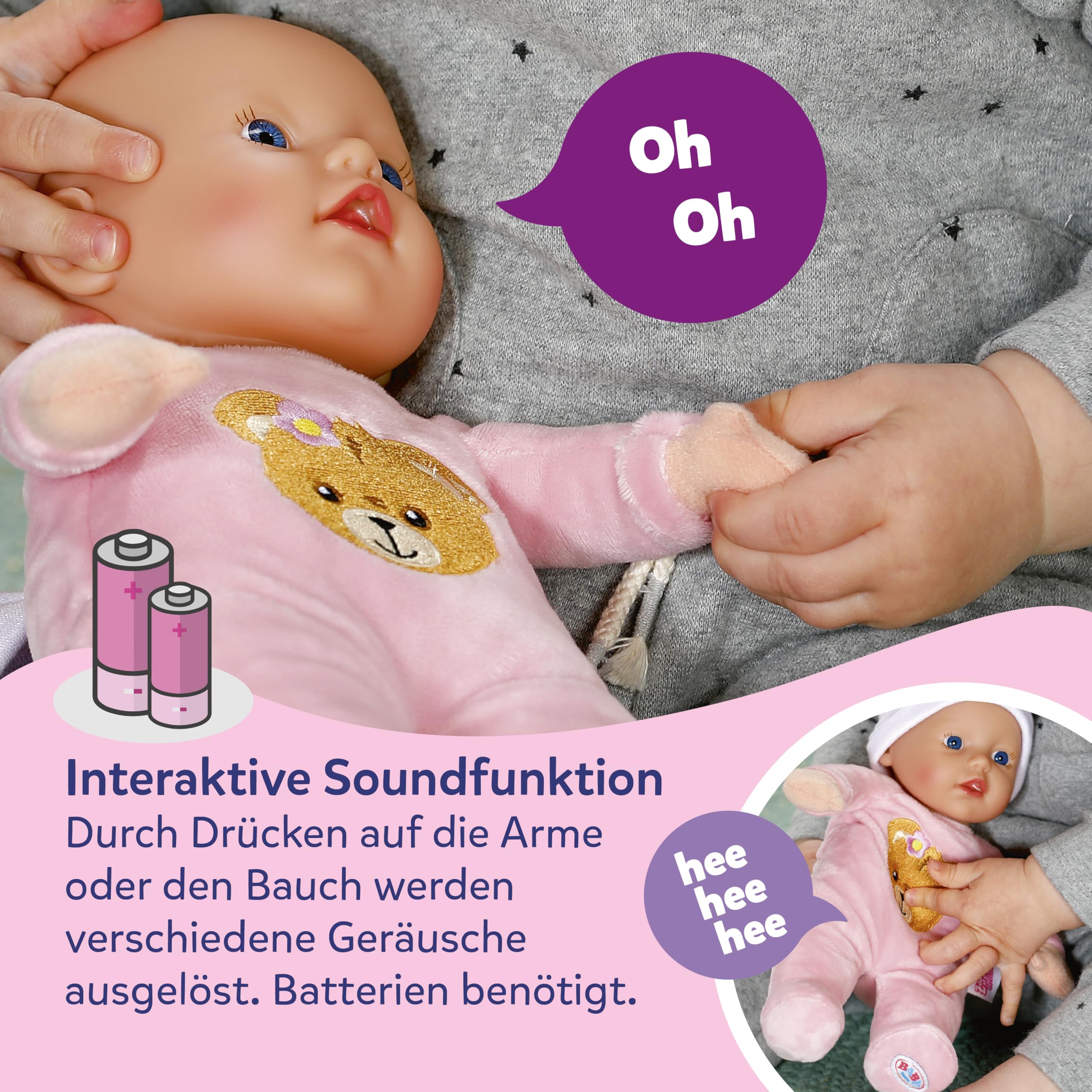 BABY born Interactive Rosie 30cm Soft Baby Doll with 6 Sounds & Bottle - Pink 11