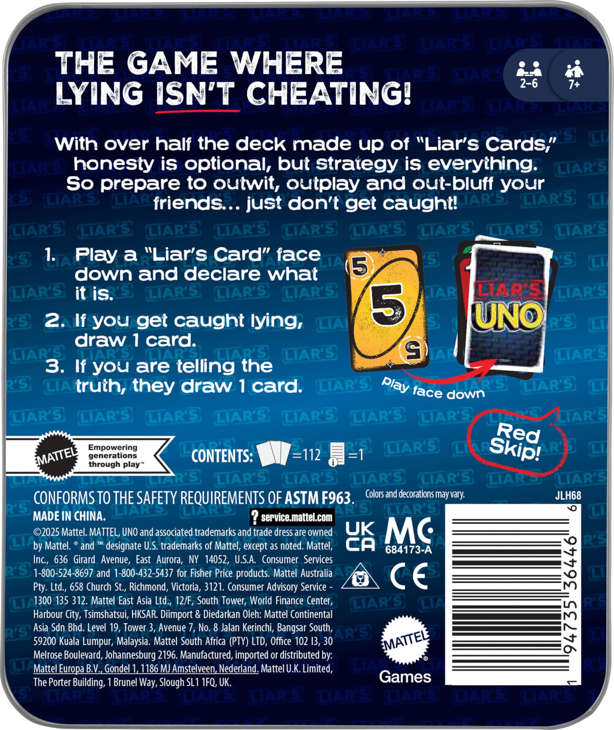 Mattel Games Liar's UNO Card Game in Travel Tin 6