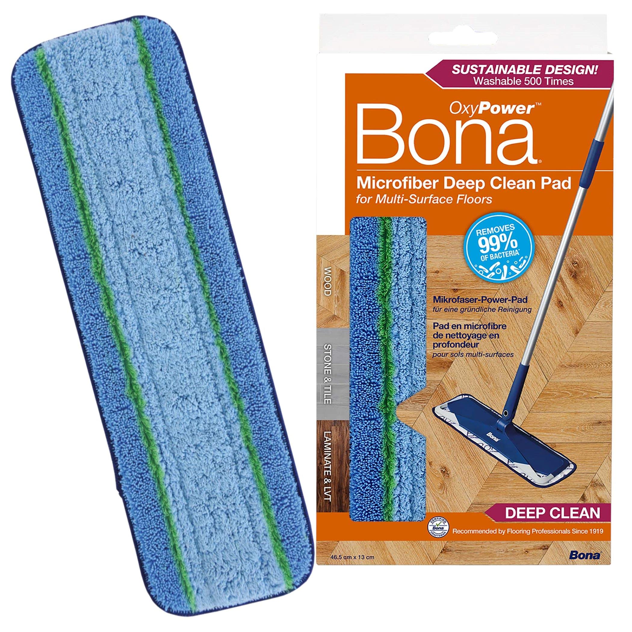 Bona OxyPower Microfibre Deep Cleaning Pad - Removes 99% Bacteria | Fits All Bona Mops | Blue/Green 1