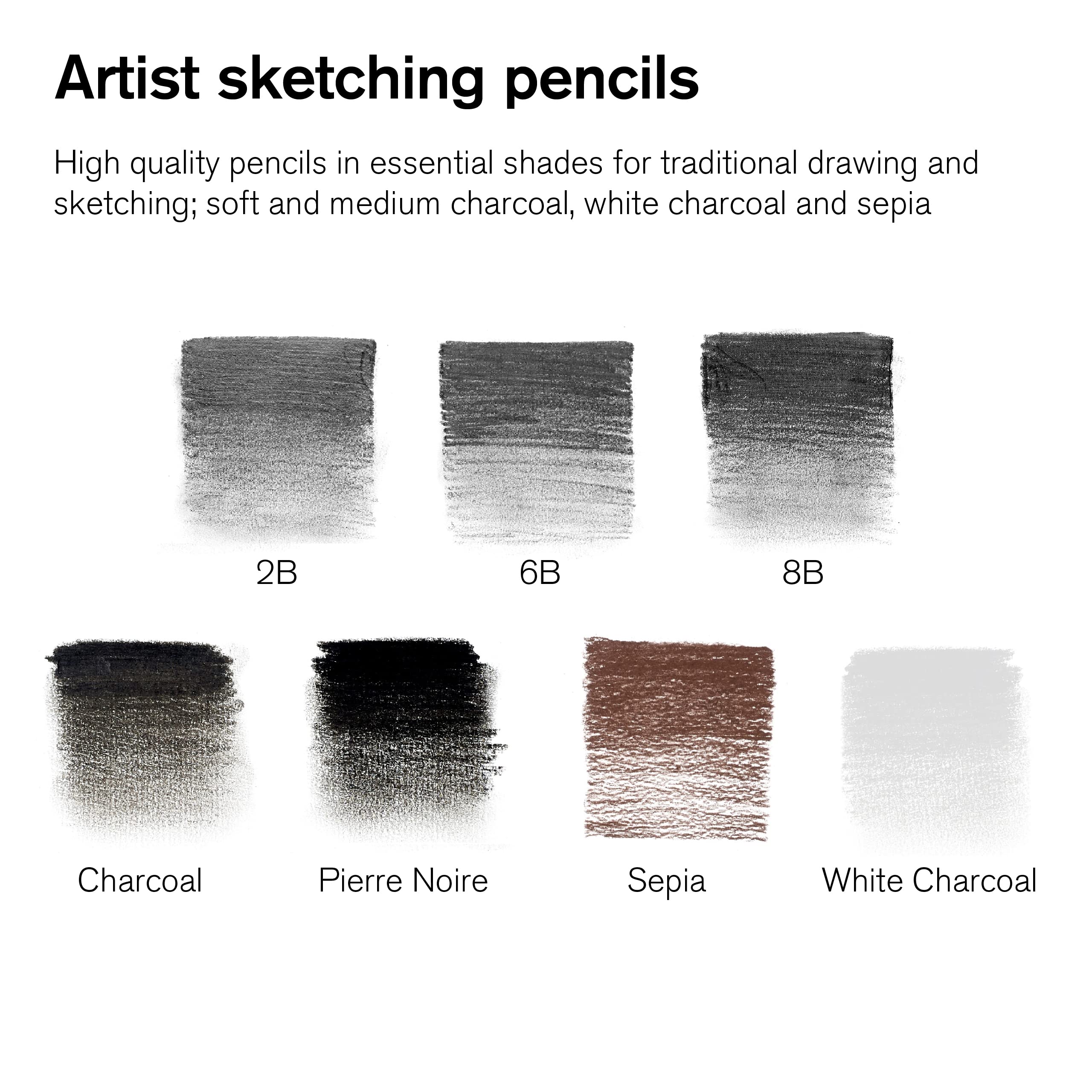 Winsor & Newton Studio Collection Sketching Pencils Set of 10 Graphite + Charcoal 3