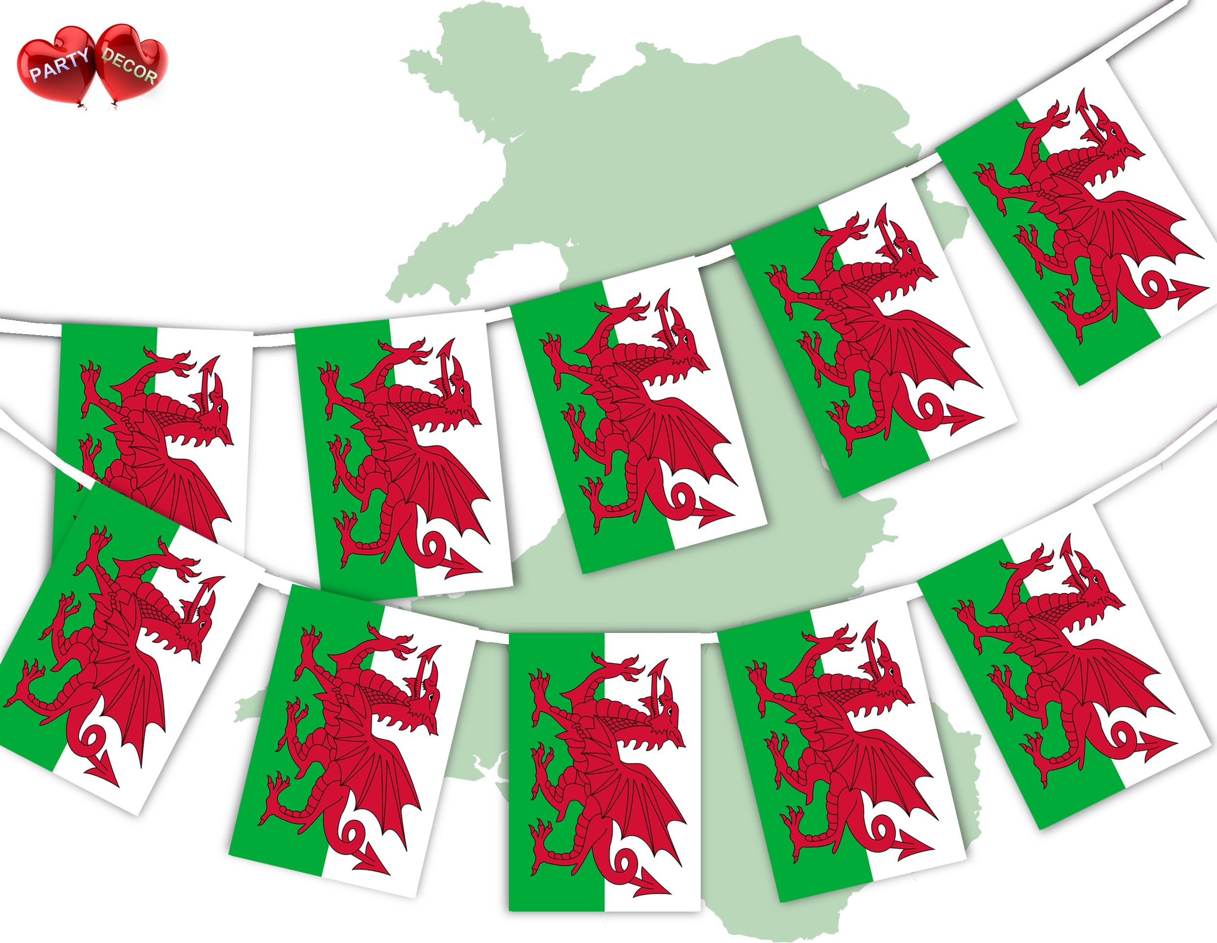 PARTY DECOR Wales Bunting Banner - 12 Flags, 10m Length | Patriotic Decoration 1
