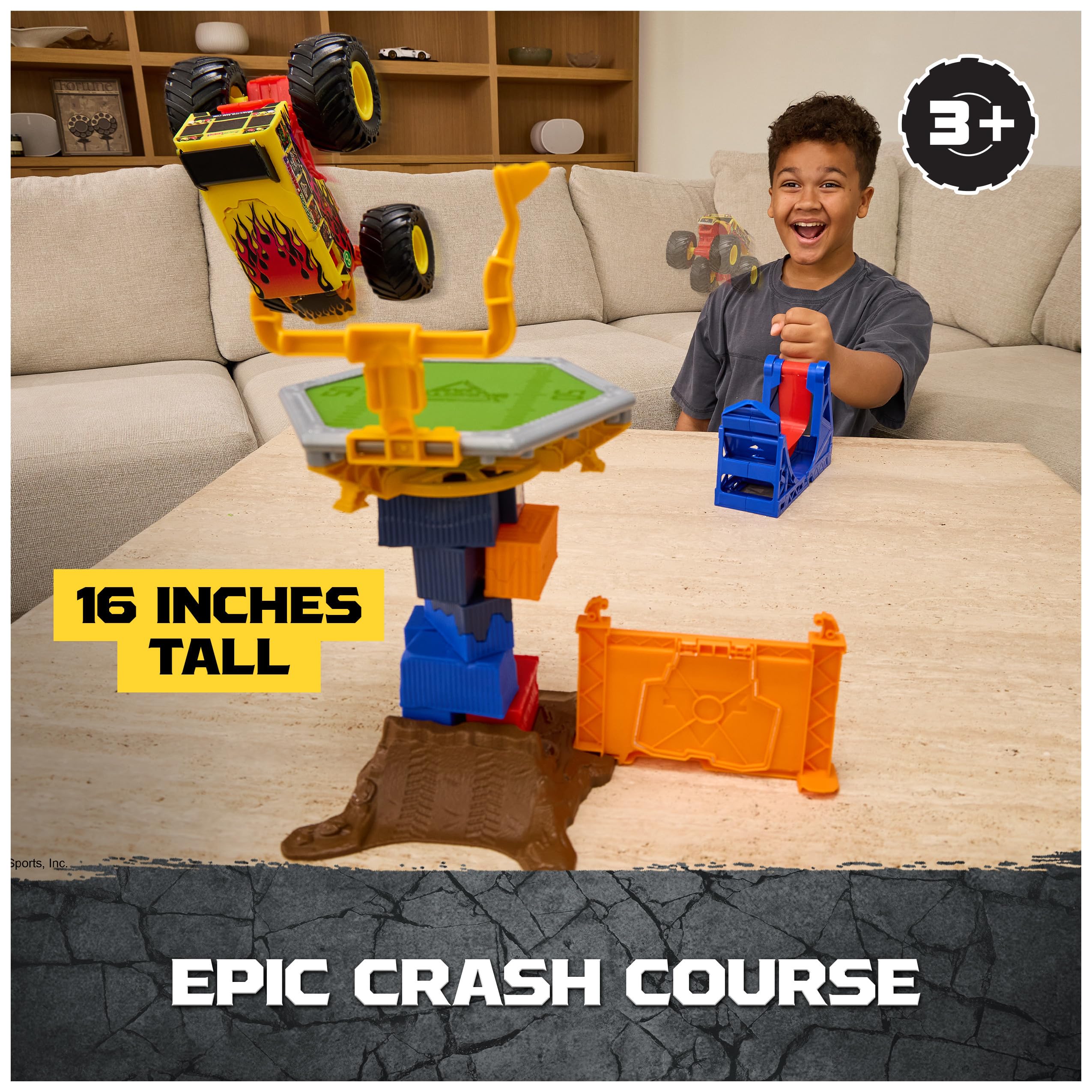 Monster Jam Smash & Bash Crash Course Playset with Launcher, Exclusive 1:64 Truck