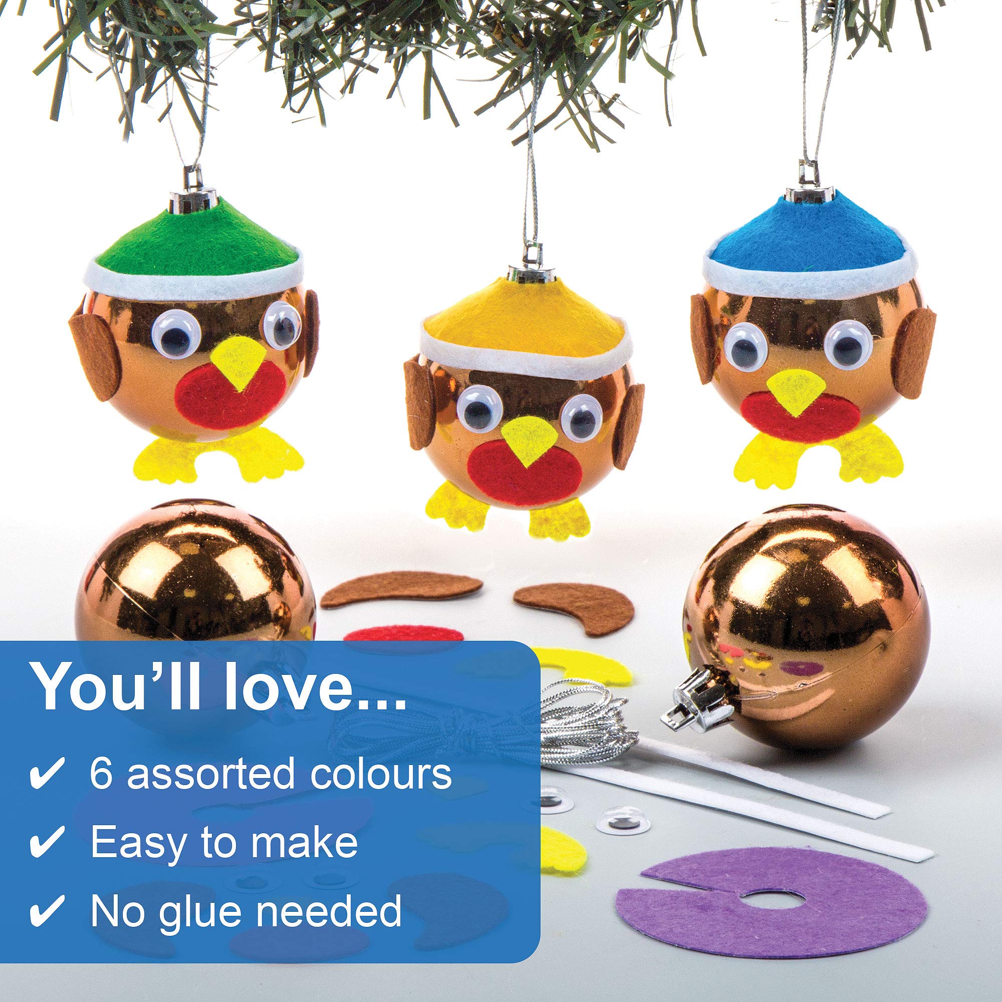 Baker Ross Christmas Robin Bauble Kits – Pack of 6 Make Your Own Christmas Decoration Craft (AV479) 7