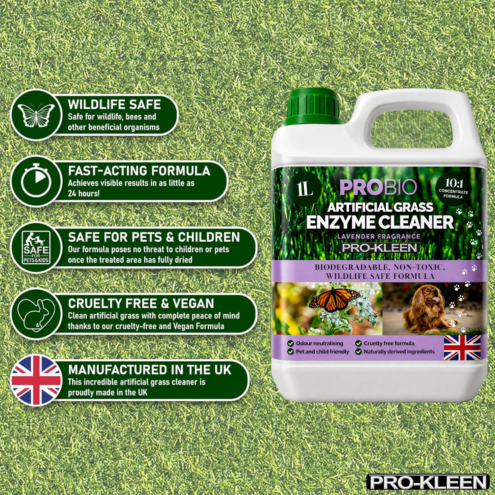 Pro-Kleen ProBio Artificial Grass Cleaner - Probiotic Deodoriser for Dogs | 1L Lavender Scent