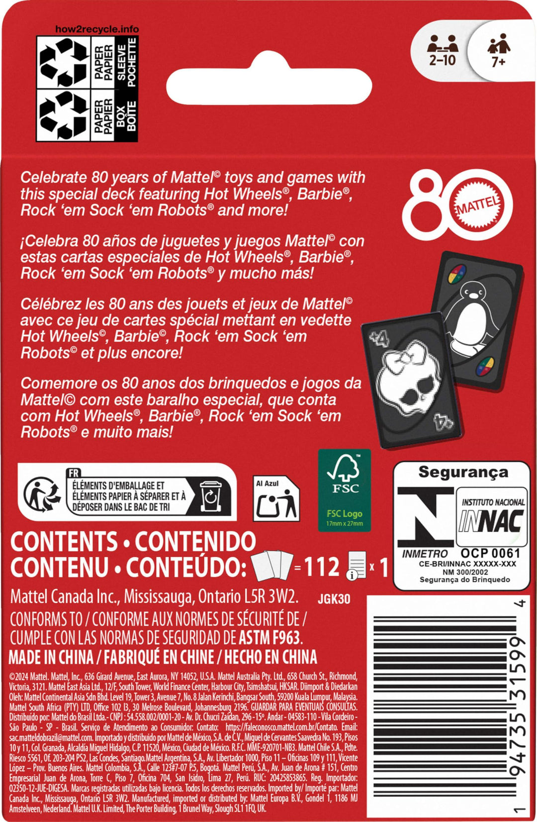 Mattel Games UNO 80th Anniversary Ruby Red Card Game