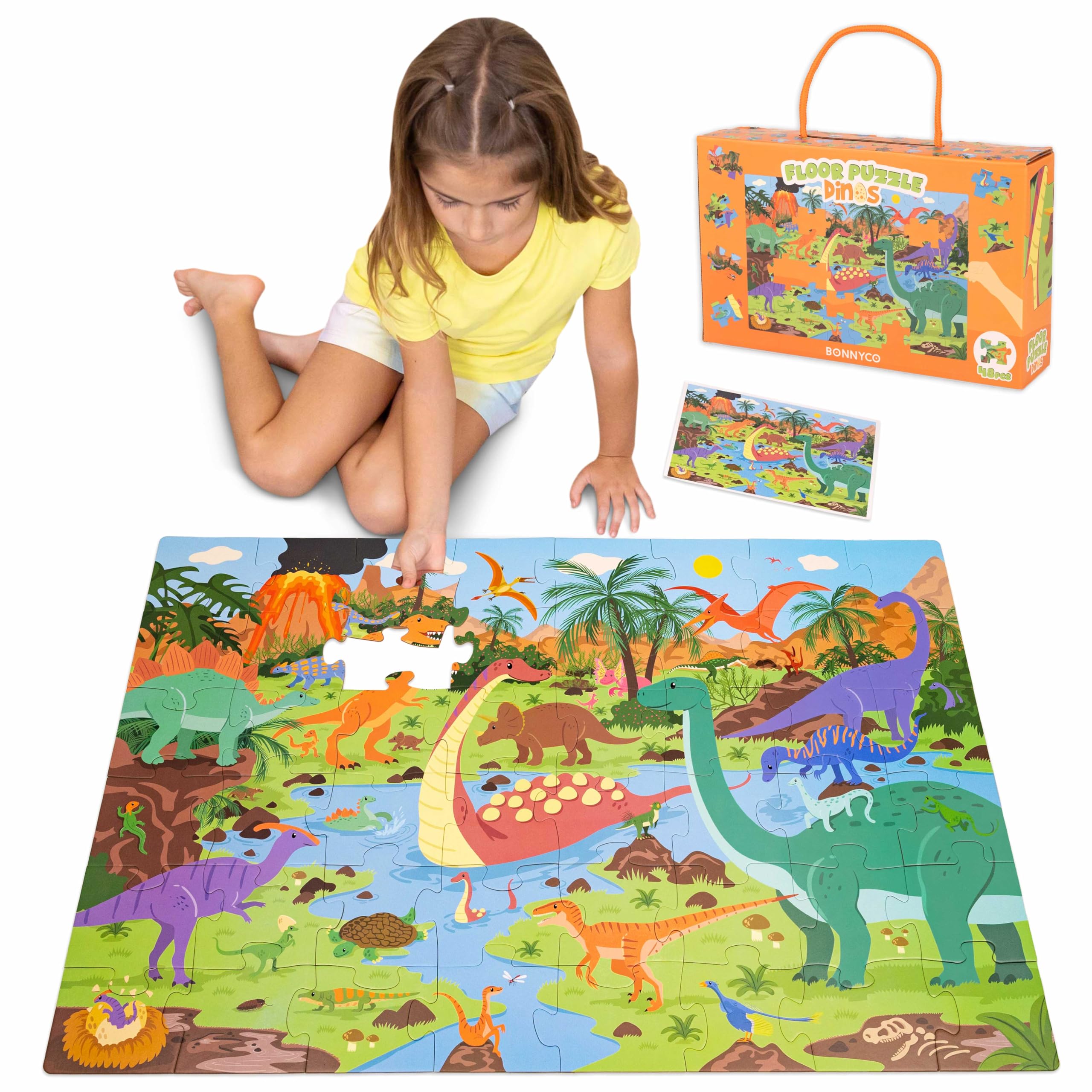BONNYCO Giant Dinosaur Floor Puzzle - 48 Large Pieces, Ages 2+ 1