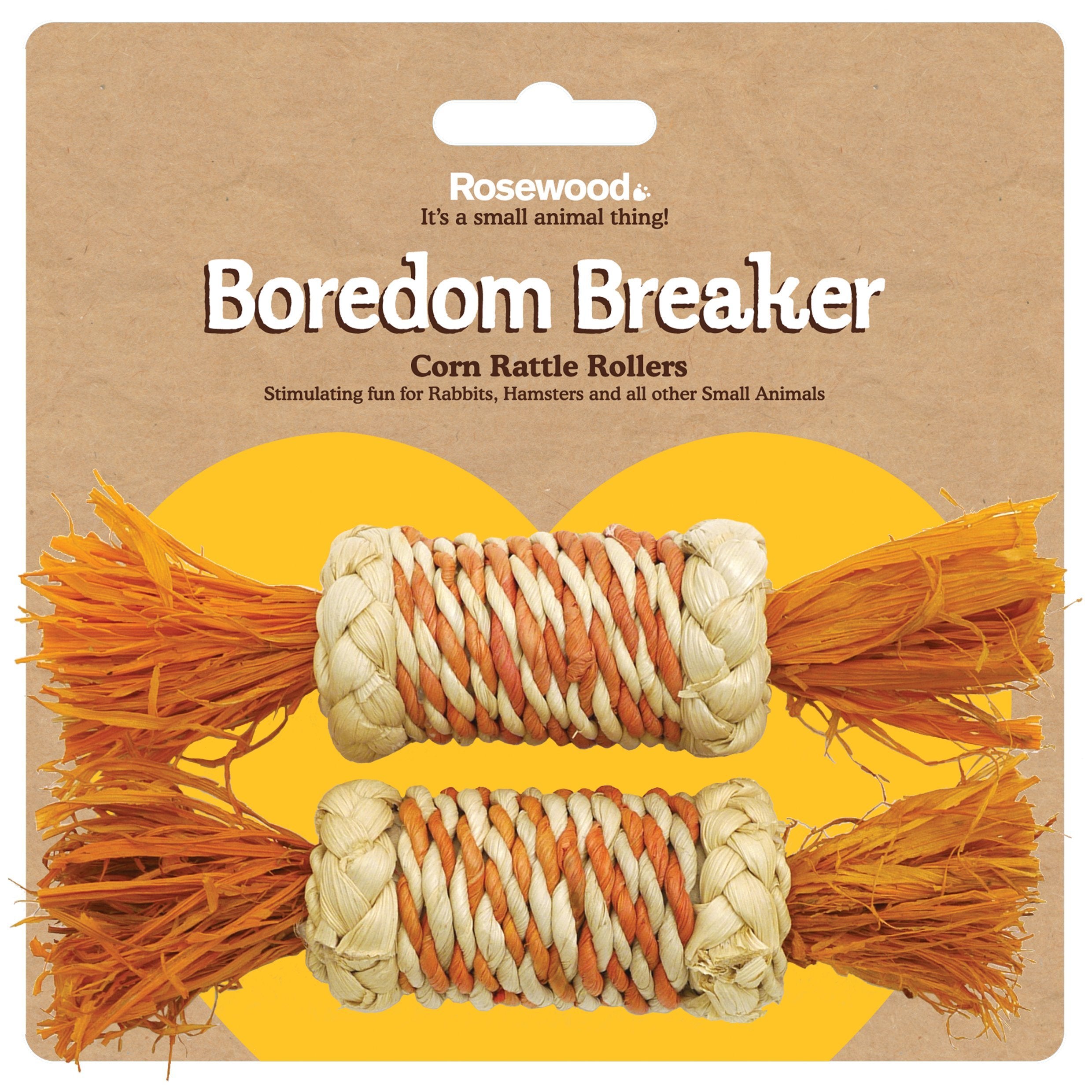 Rosewood Boredom Breaker Corn Rattle Rollers Small Animal Chew Toy | Pack of 2 | Orange/Tan
