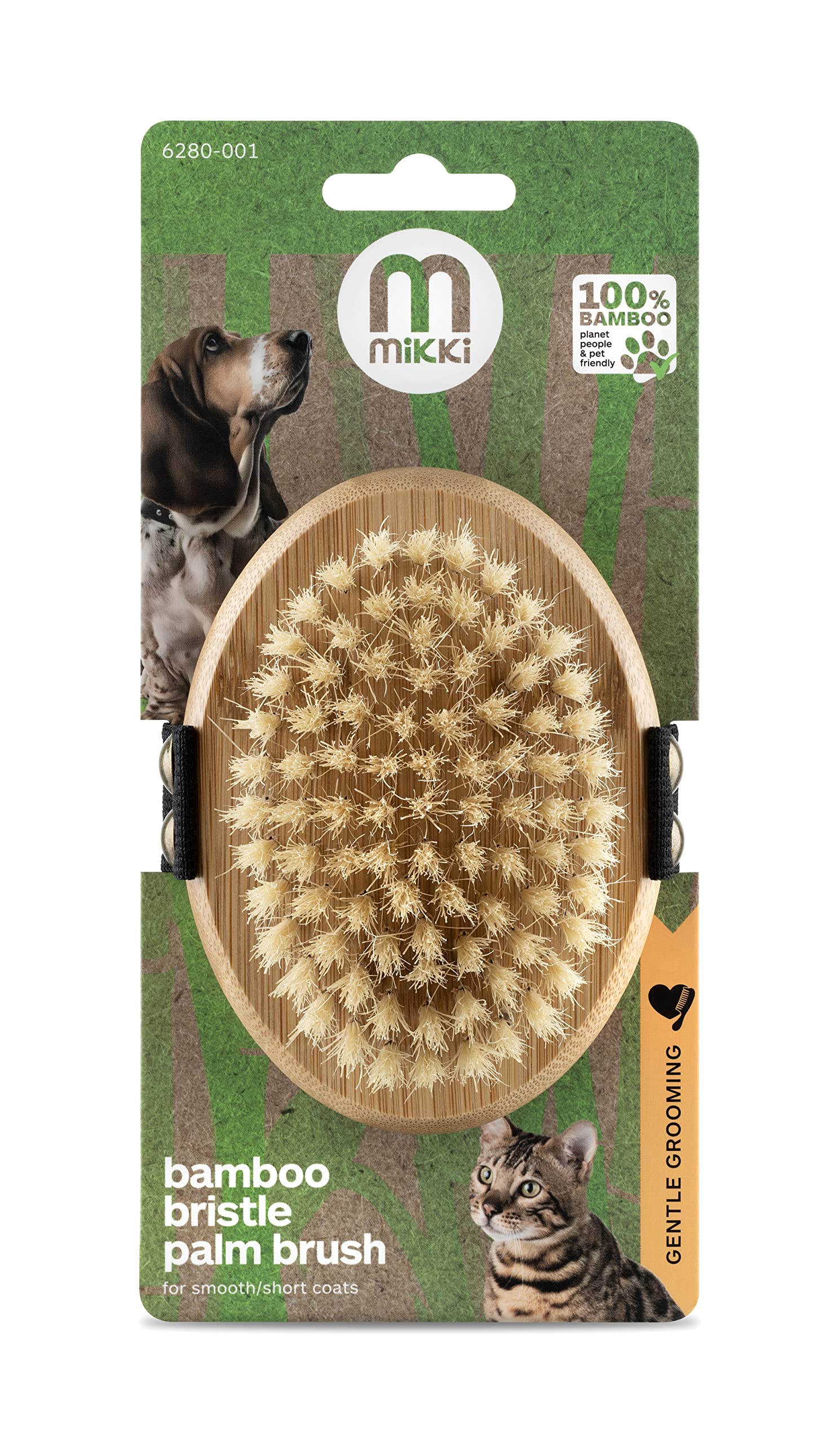 Mikki Bamboo Bristle Palm Brush - Gentle Grooming for Short/Smooth Coats | Eco-Friendly Bamboo