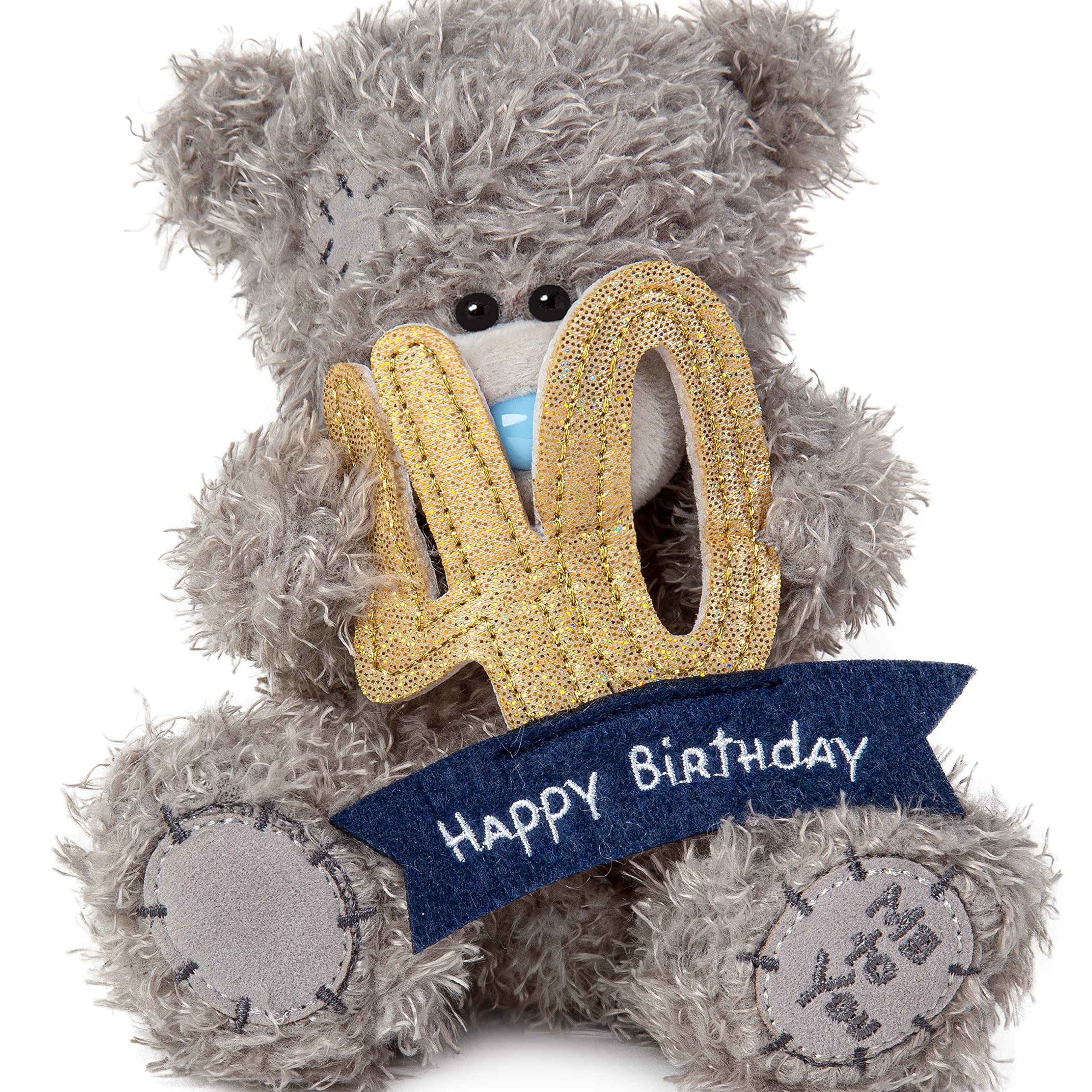 Me To You Bear Tatty Teddy 40th Birthday Bear with 40 Banner | Grey/Blue/Gold | 15cm Tall