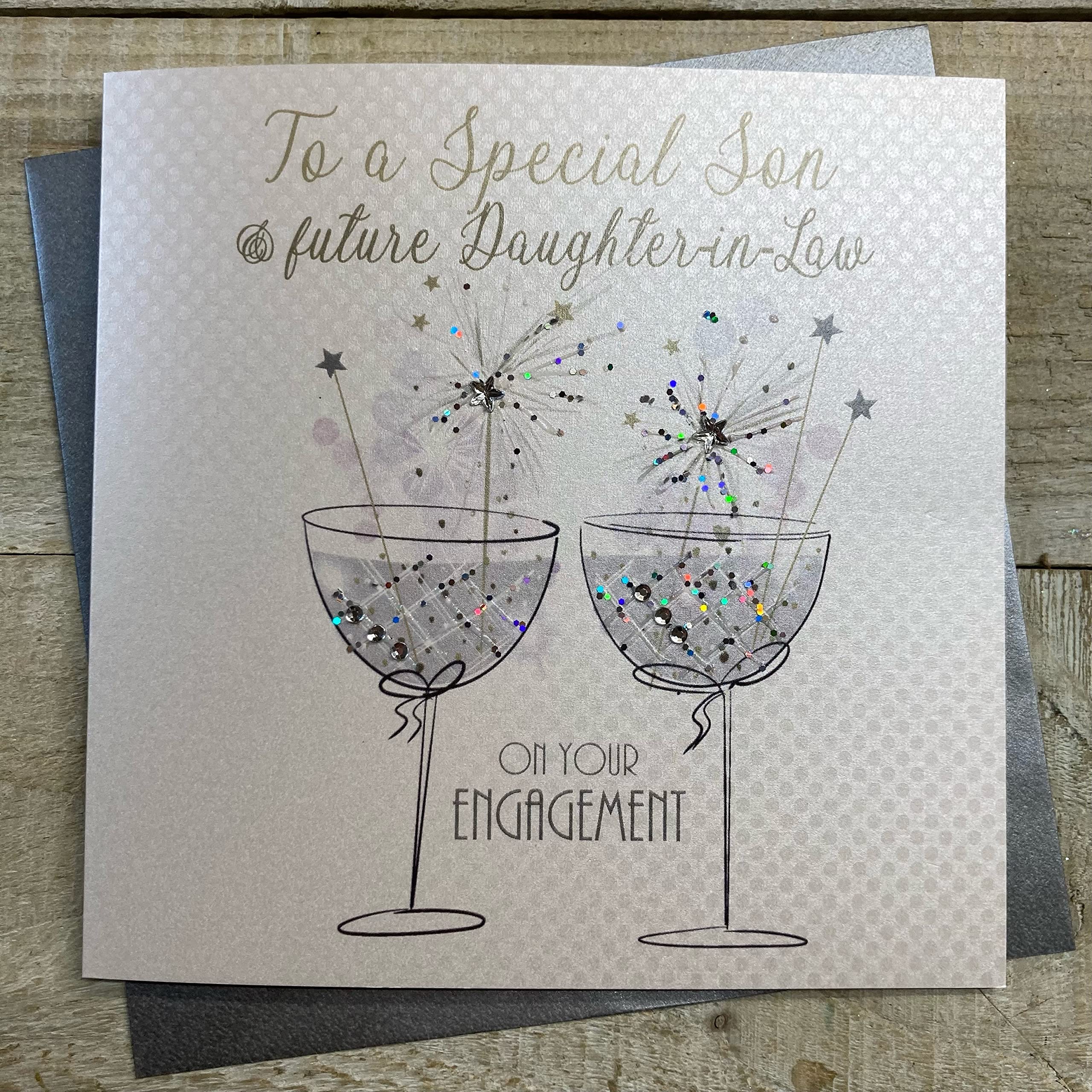 WHITE COTTON CARDS Handmade Engagement Card for Son & Future Daughter-in-Law | 16cm x 16cm | Hand Finished 1