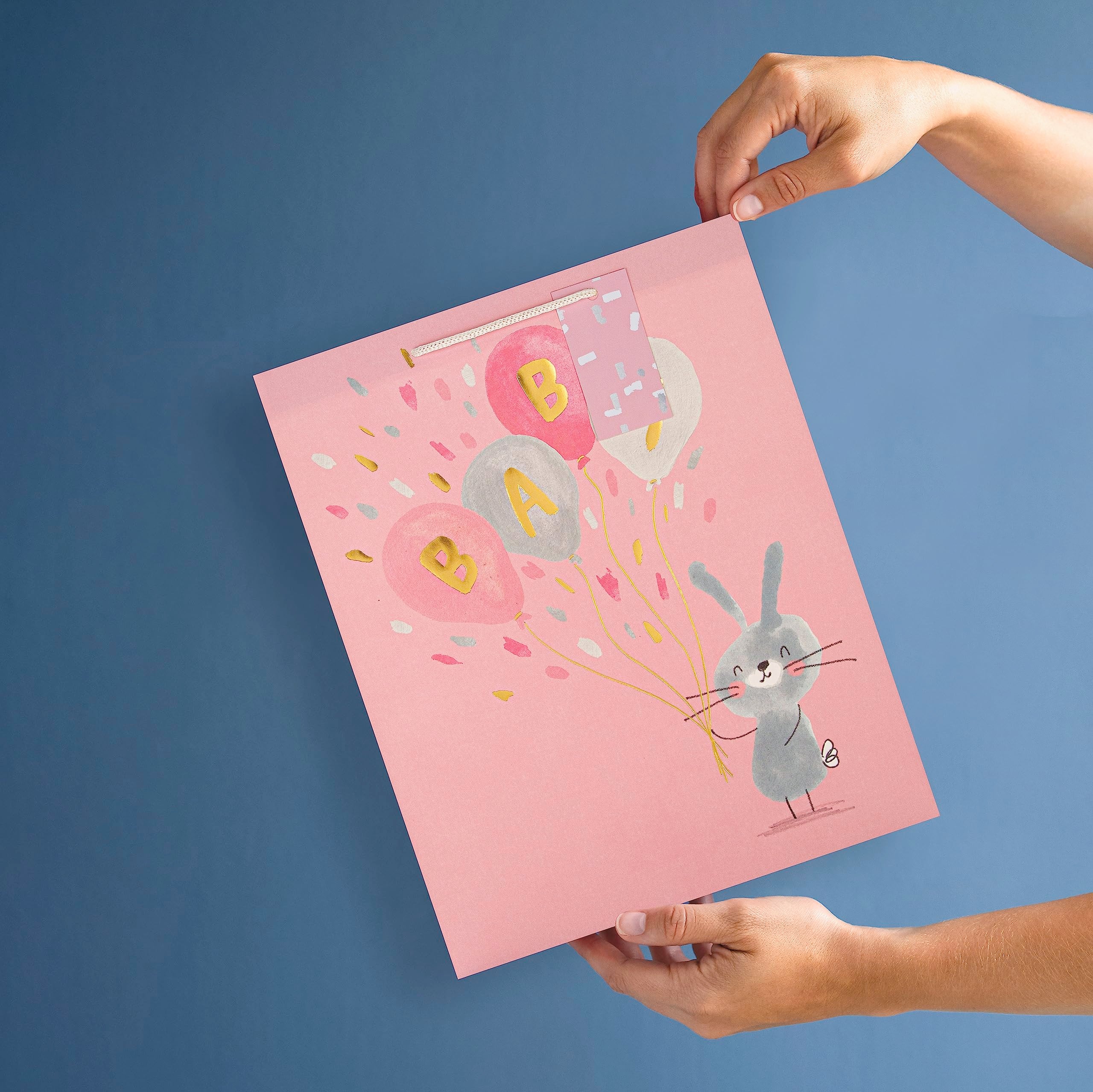 Hallmark New Baby Large Gift Bag - Pink Rabbit Design | H33cm x W26.5cm