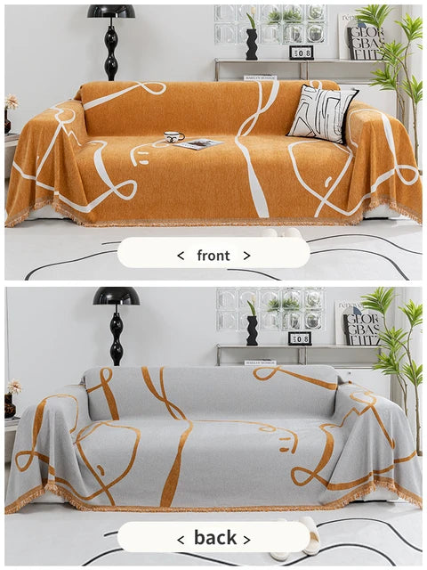 Abstract Line Art Chenille Reversible Sofa Throw Blanket – Ultra Soft, Lightweight, and Cozy Fleece for Sofa, Bed, or Couch