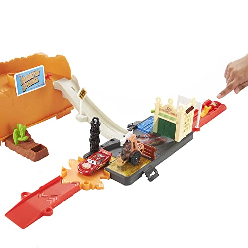 Disney und Pixar Cars Race &amp; Go Spielset mit Aufbewahrungswanne und 1 Auto