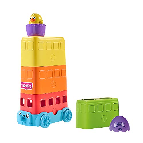 Toomies E73220C Tomy Hide & Squeak Stacker Decker Bus, Push-Along Colours and So