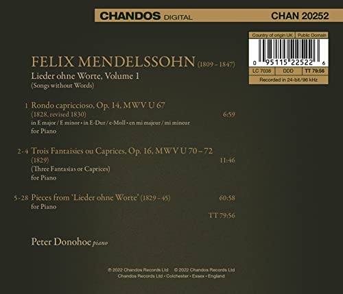 Songs Without Words Vol 1 [Peter Donohoe] [Chandos Records: CHAN 20252] [Audio CD]