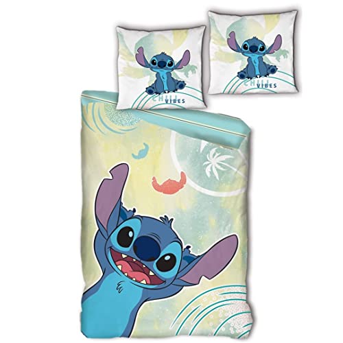 Disney Stitch 100% Cotton Bedding Set, Reversible Duvet Cover 140 x 200 cm + Pil
