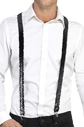Smiffys 48067 Sequin Braces, Black, One Size