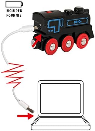 BRIO World Wiederaufladbarer Lokomotivzug mit Mini-USB-Kabel für Kinder ab 3 Jahren – kompatibel mit allen BRIO-Eisenbahnsets und Zubehör