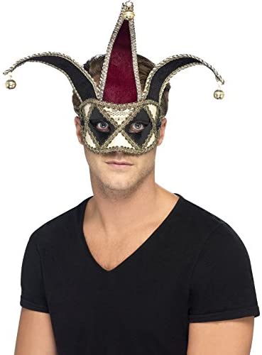 Smiffy's Unisex Venetian Harlequin Eye mask, Red and Black, One Size, 27653 (US)