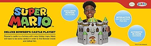 Nintendo Bowser's Castle Super Mario Deluxe Bowser's Castle Playset with 2.5" Exclusive Articulated Bowser Action Figure, Interactive Play Set with Authentic in-Game Sounds