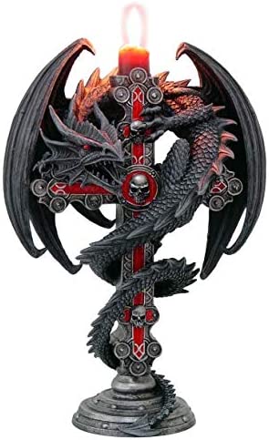 Nemesis Now Anne Stokes Gothic Guardian Dragon Cross Candle Holder 26.5cm, Black