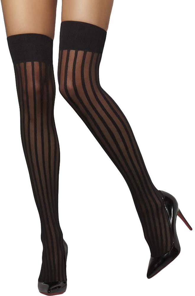 Fever Women’s Sheer Hold-Ups with Vertical Stripes Black One Size,5020570427651