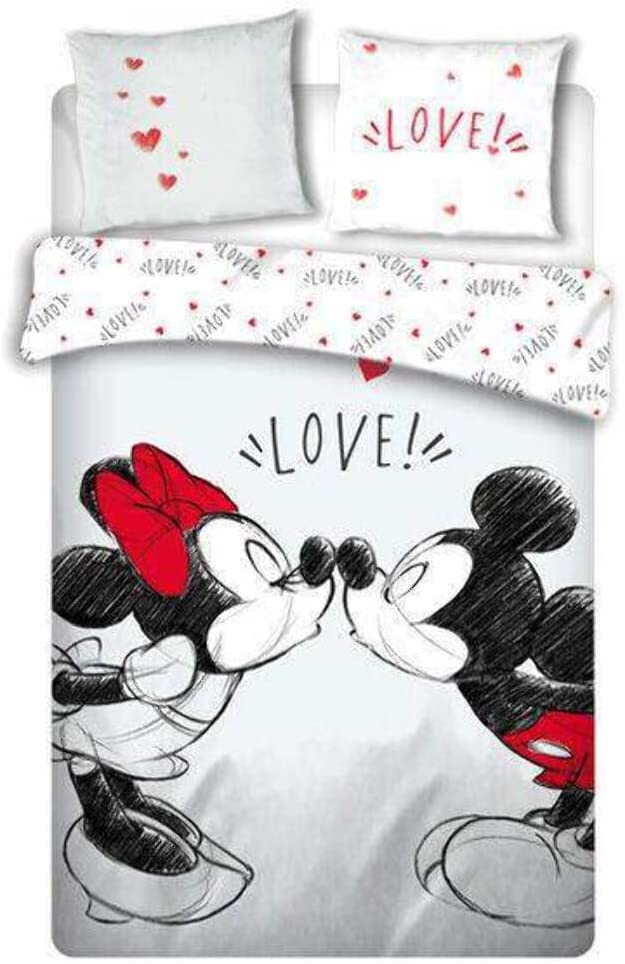 AYMAX S.P.R.L. Mickey and Minnie Mouse Bed Linen Set 240 x 220 cm Duvet Cover with 2 Pillowcases 65 x 65 cm